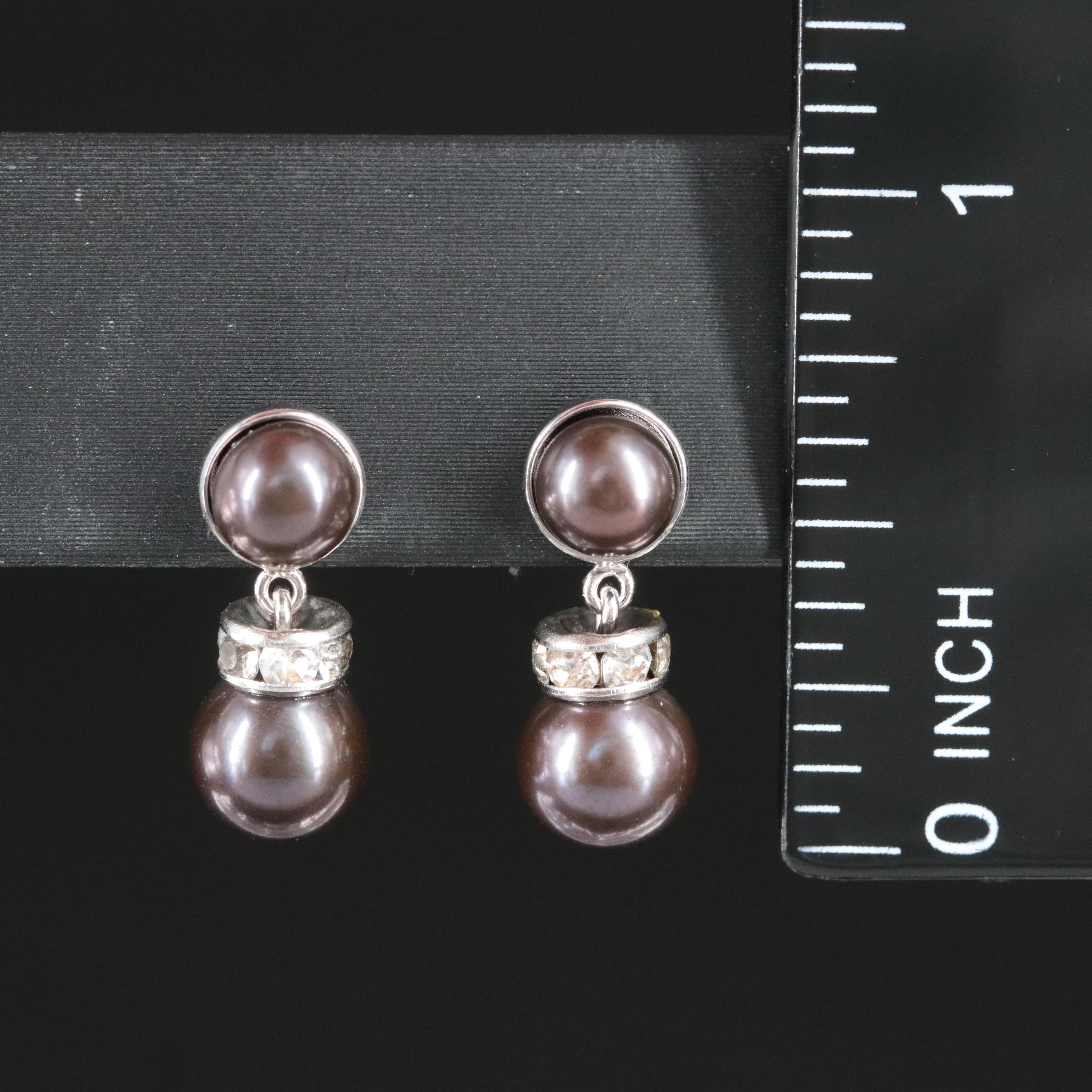 Sterling Pearl and Rhinestone Drop Earrings