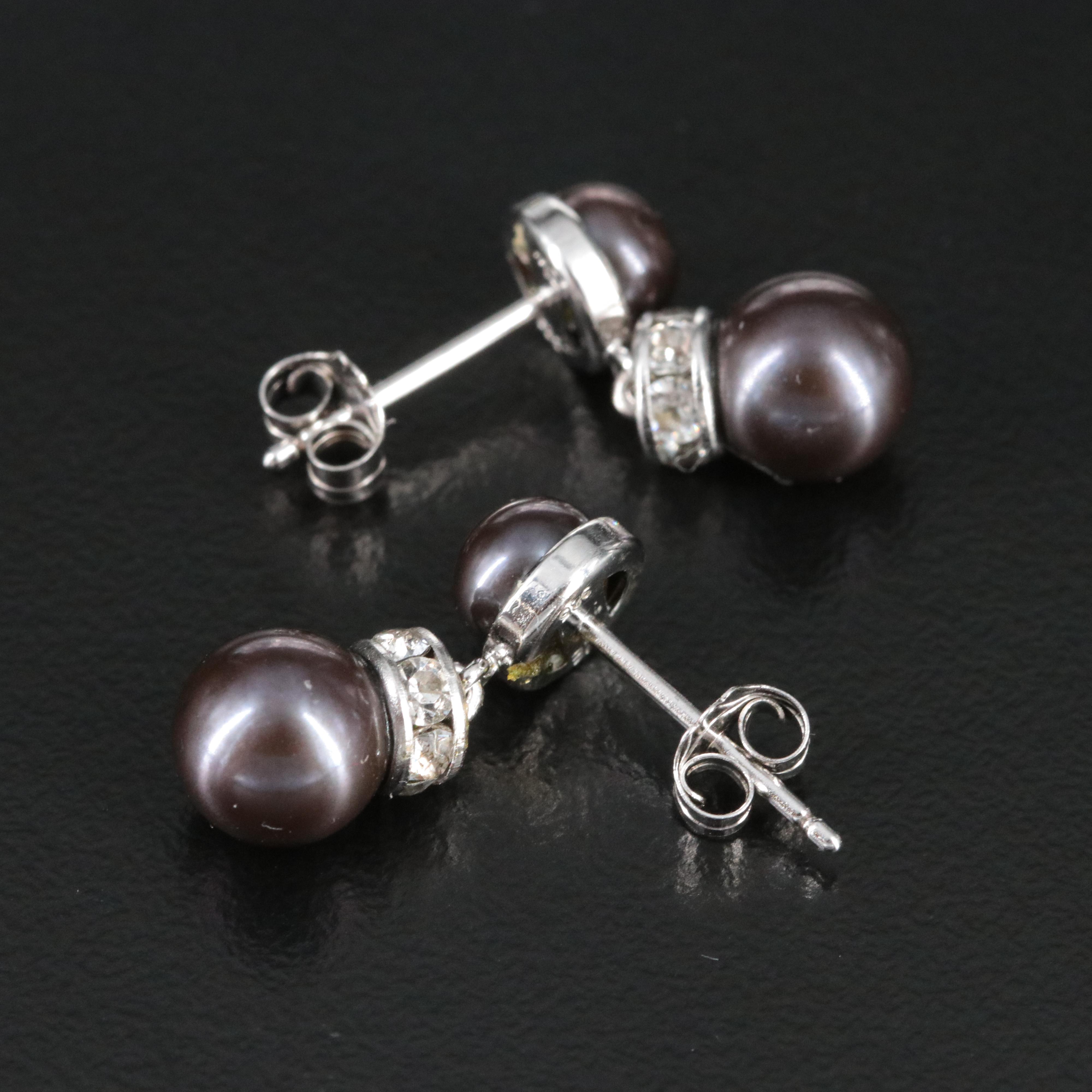 Sterling Pearl and Rhinestone Drop Earrings