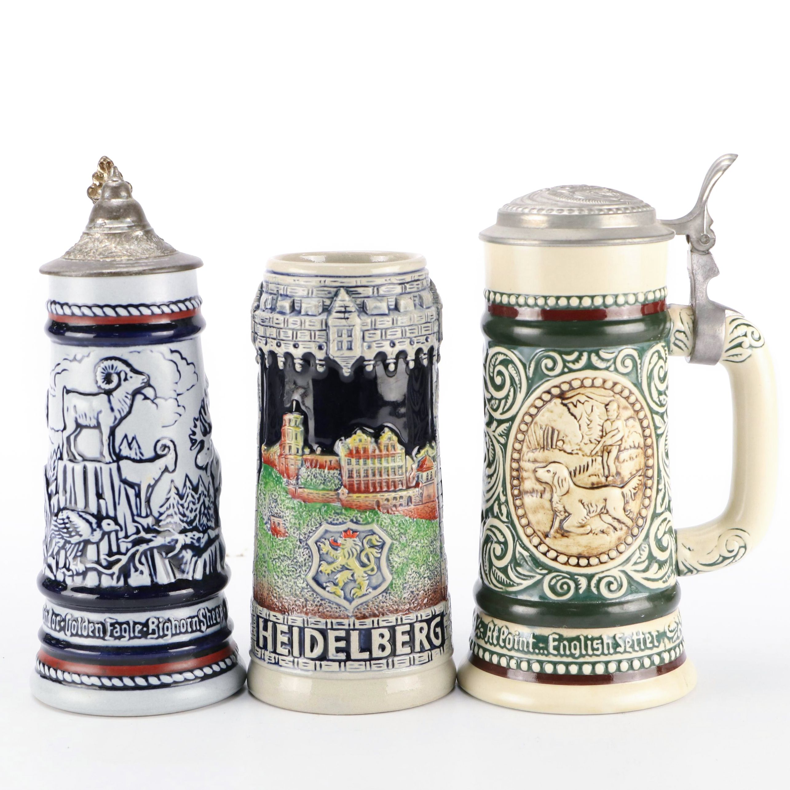 Avon and King Ceramic Hand-Painted Beer Steins, 1970s