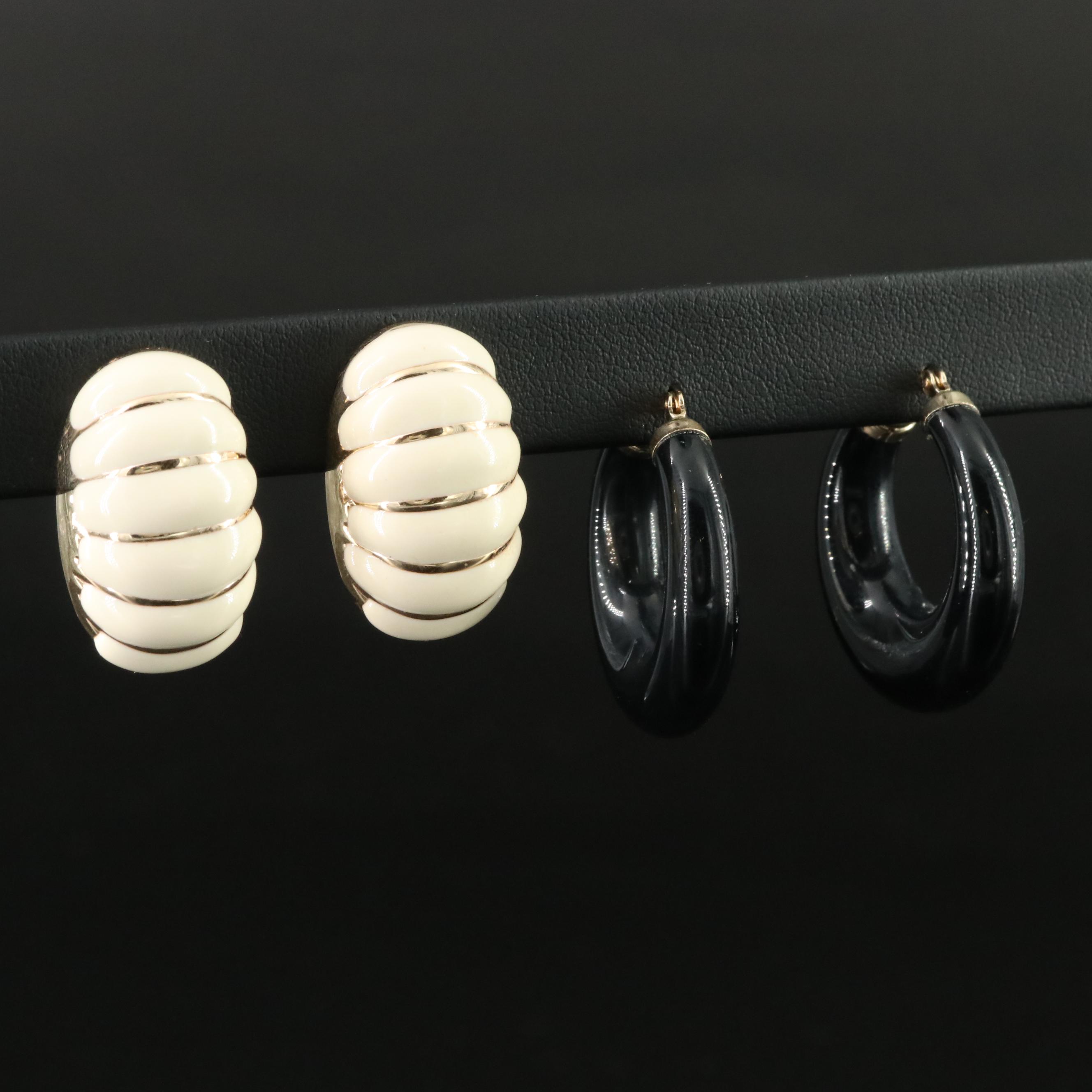 14K Black Onyx and Enamel Earrings