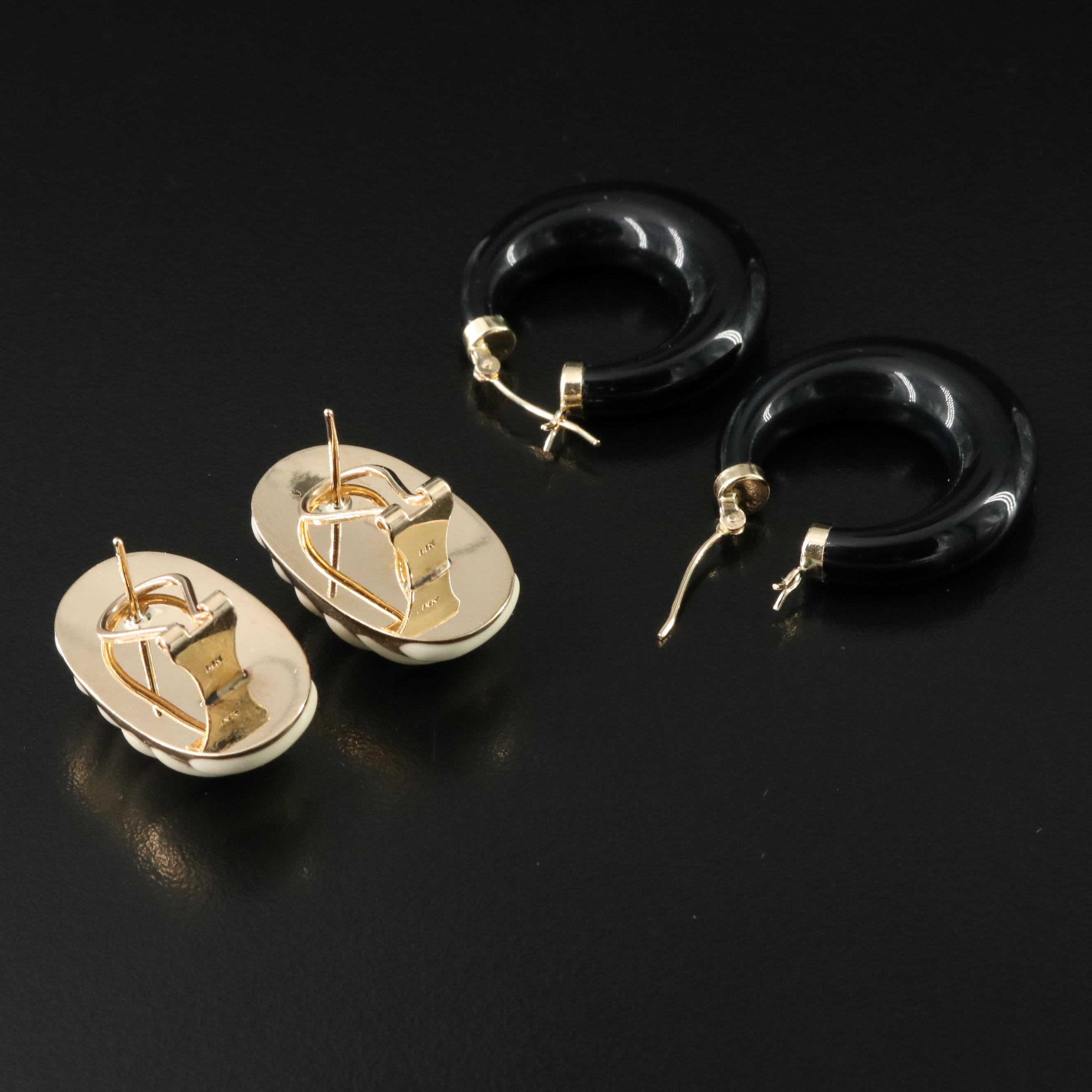 14K Black Onyx and Enamel Earrings