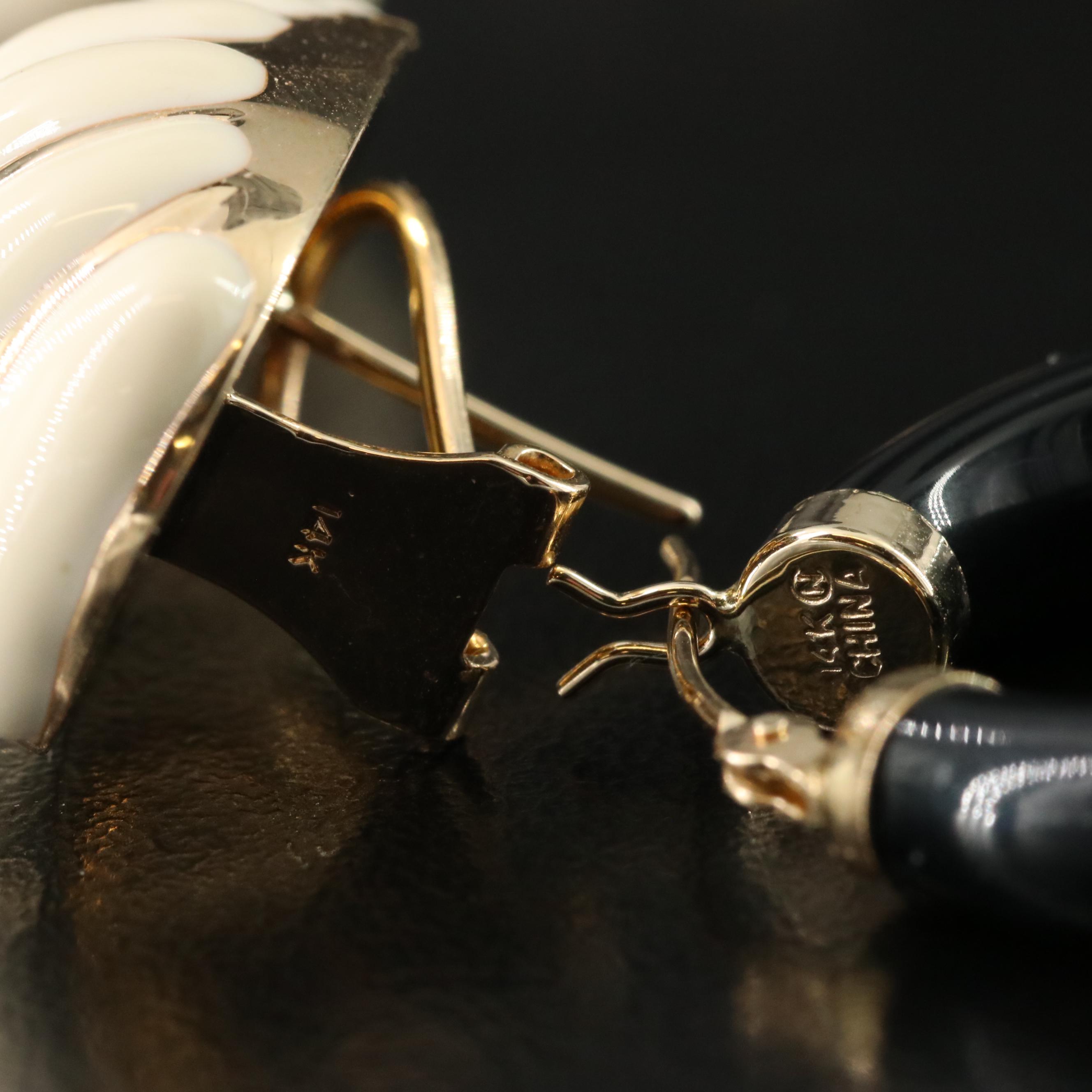 14K Black Onyx and Enamel Earrings