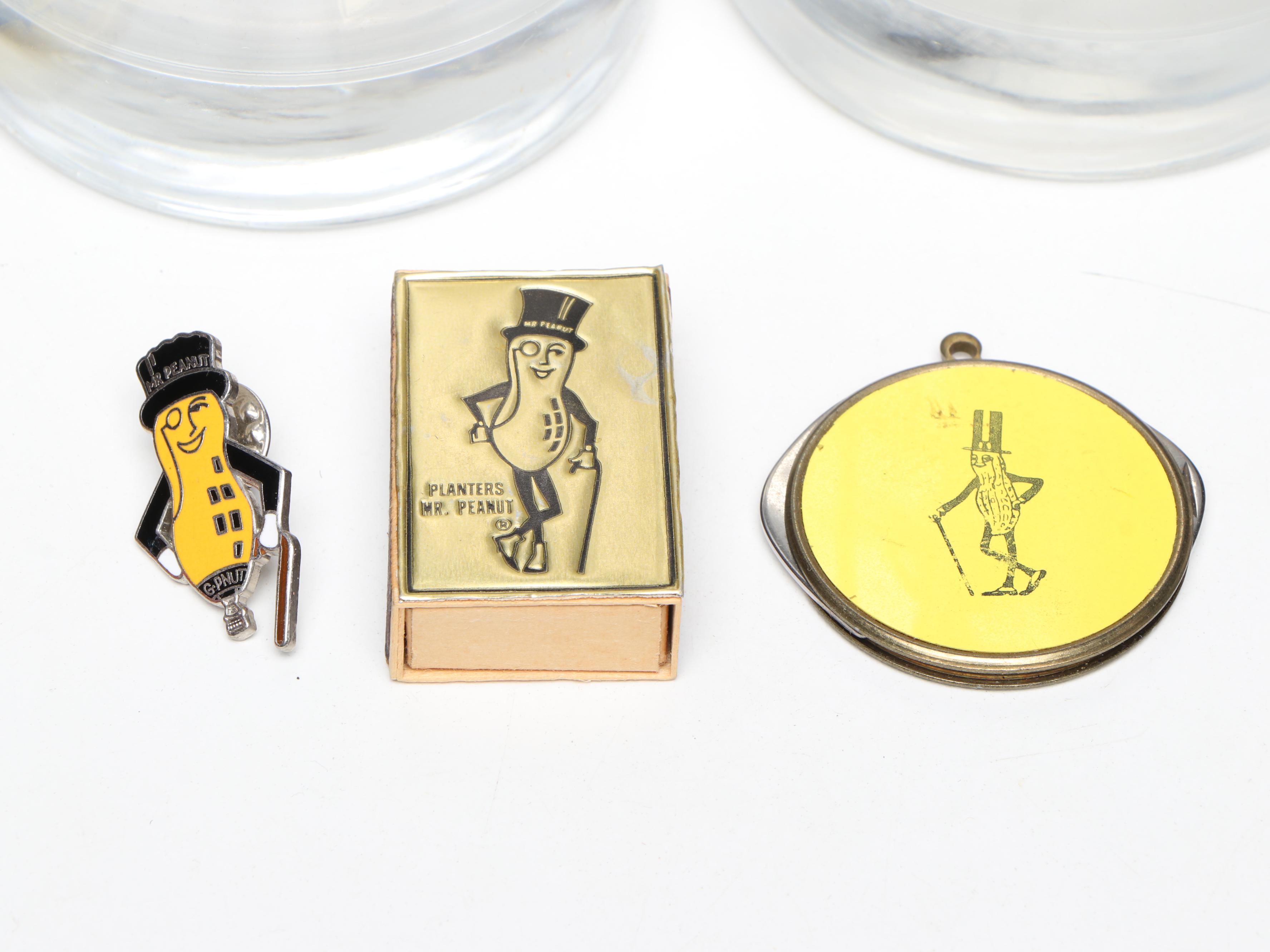 Mr. Peanut Glass Highballs and Lidded Jar with Other Mr. Peanut Memorabilia