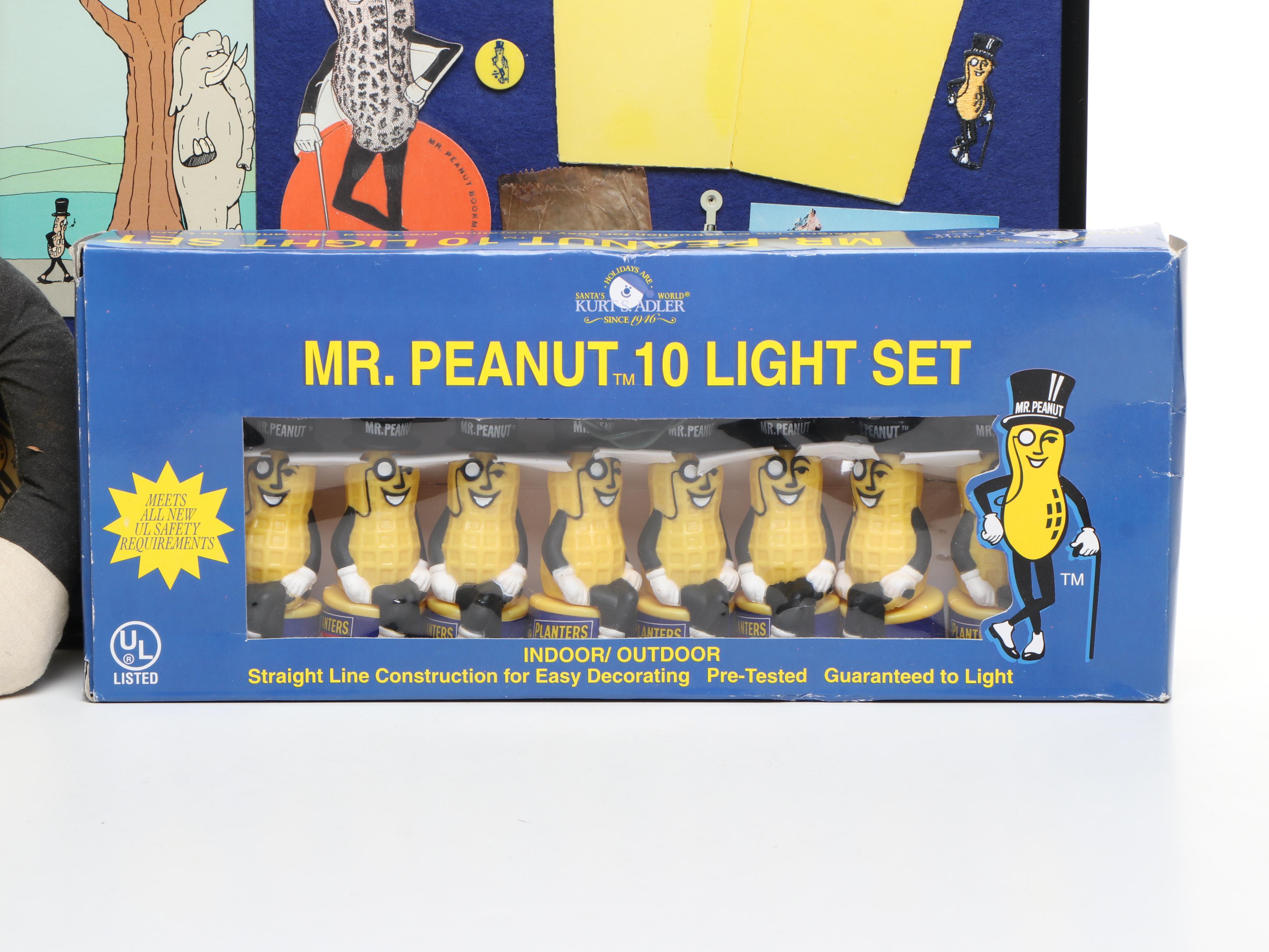 Mr. Peanut Glass Highballs and Lidded Jar with Other Mr. Peanut Memorabilia