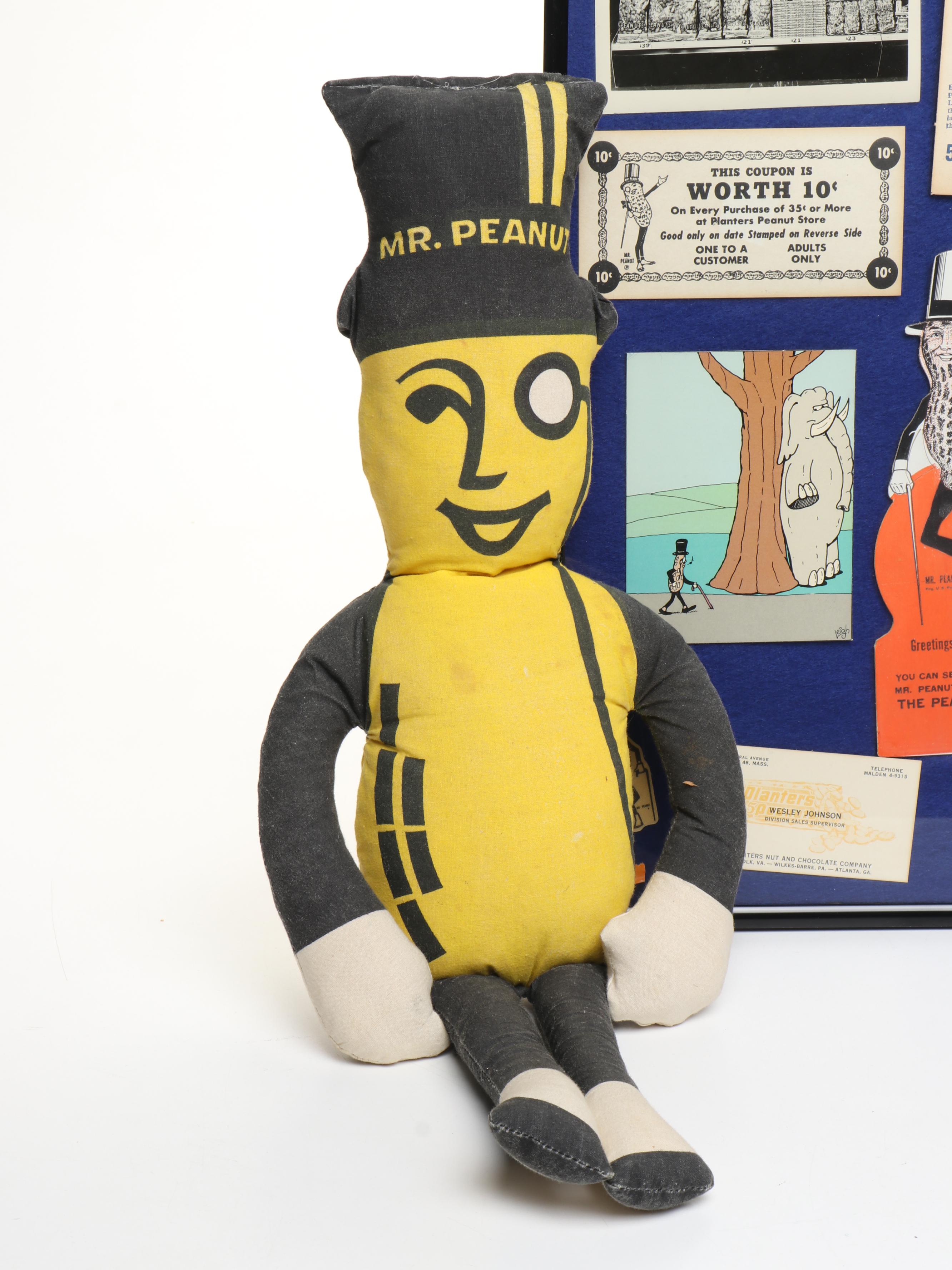 Mr. Peanut Glass Highballs and Lidded Jar with Other Mr. Peanut Memorabilia