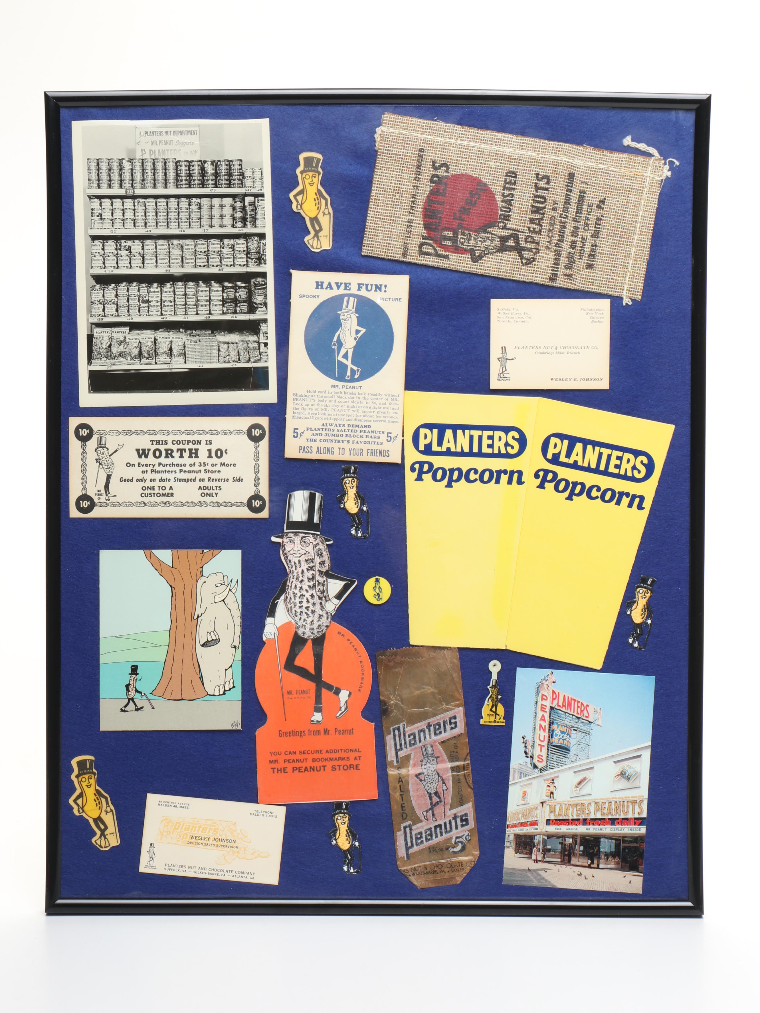 Mr. Peanut Glass Highballs and Lidded Jar with Other Mr. Peanut Memorabilia