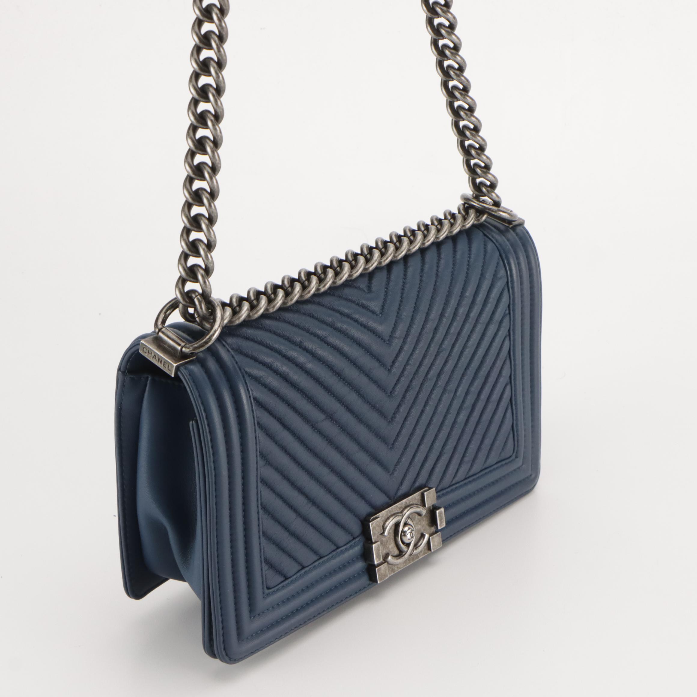 Chanel Boy Flap Old Medium Bag in Indigo Blue Quilted Leather