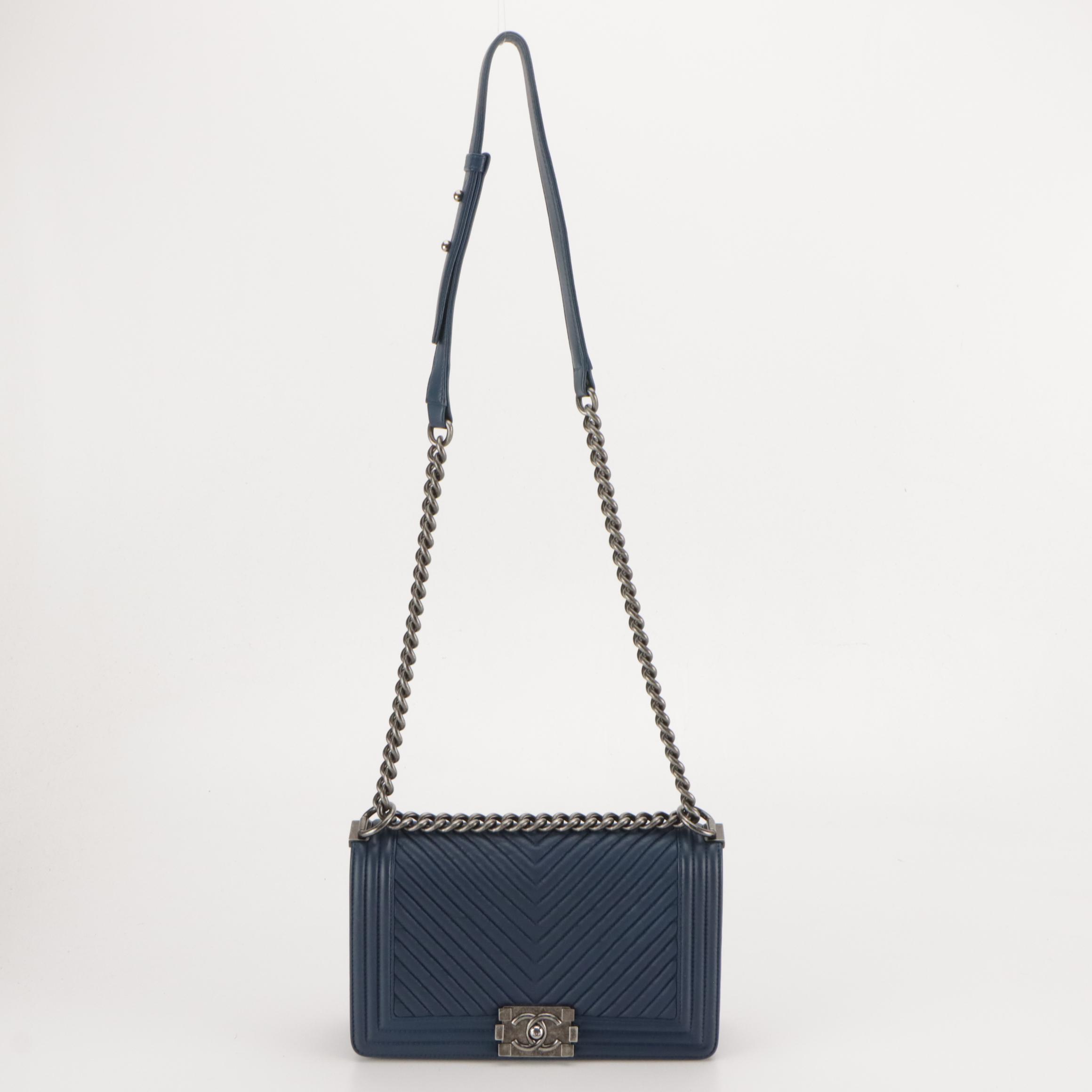 Chanel Boy Flap Old Medium Bag in Indigo Blue Quilted Leather