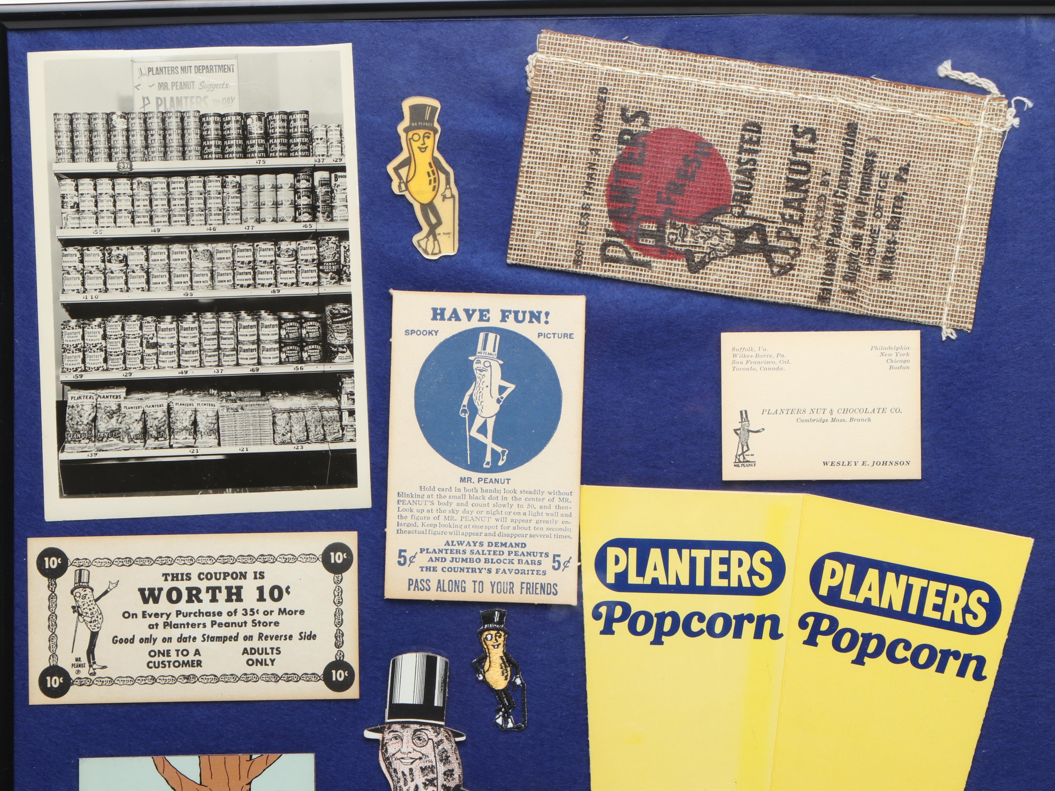 Mr. Peanut Glass Highballs and Lidded Jar with Other Mr. Peanut Memorabilia