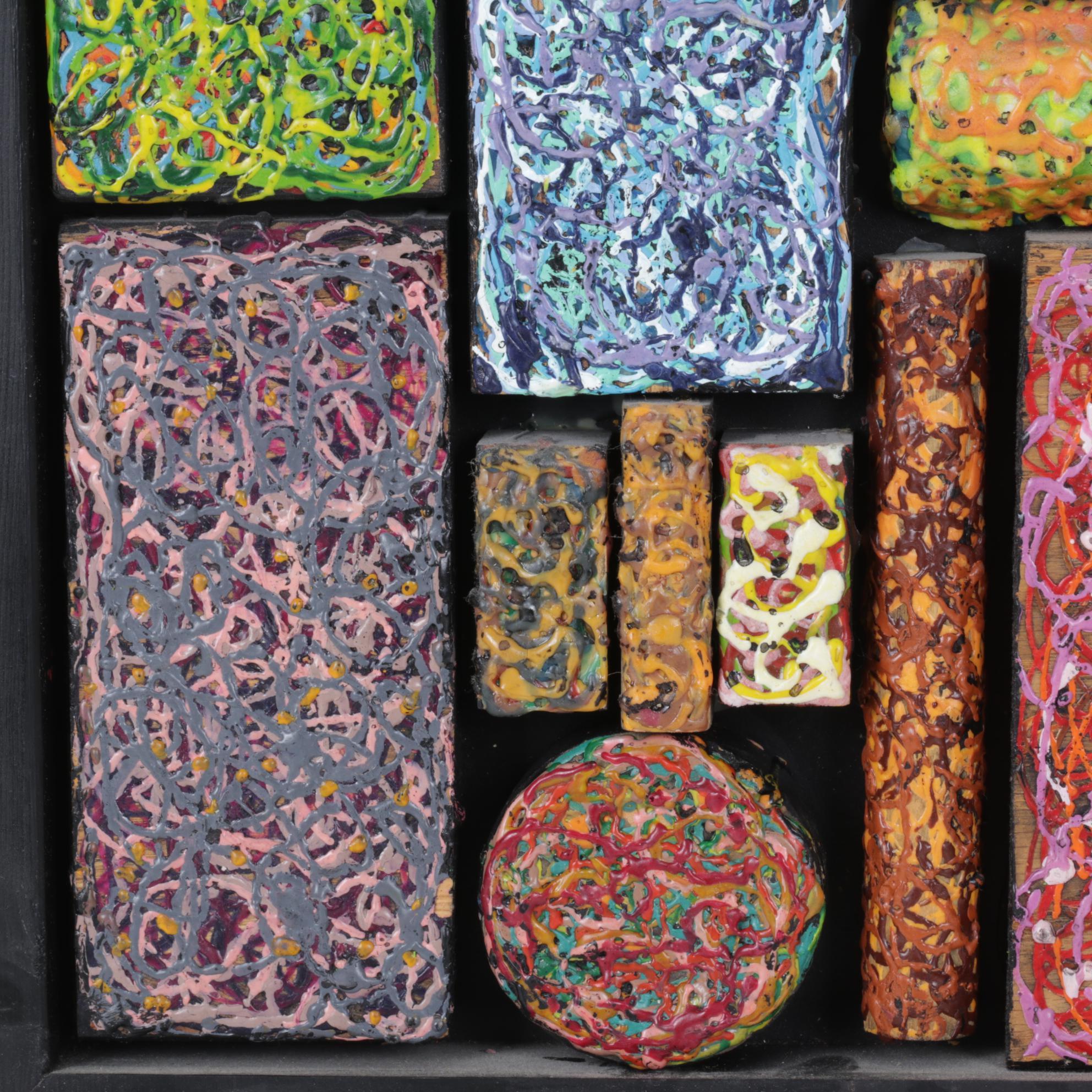 Abstract Geometric Wood Blocks with Textured Acrylic Paint, Early 21st Century