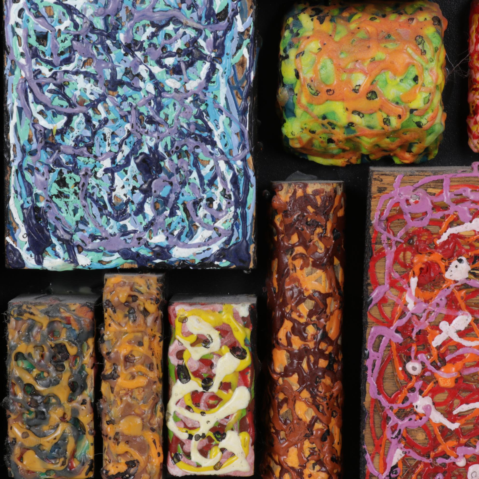 Abstract Geometric Wood Blocks with Textured Acrylic Paint, Early 21st Century