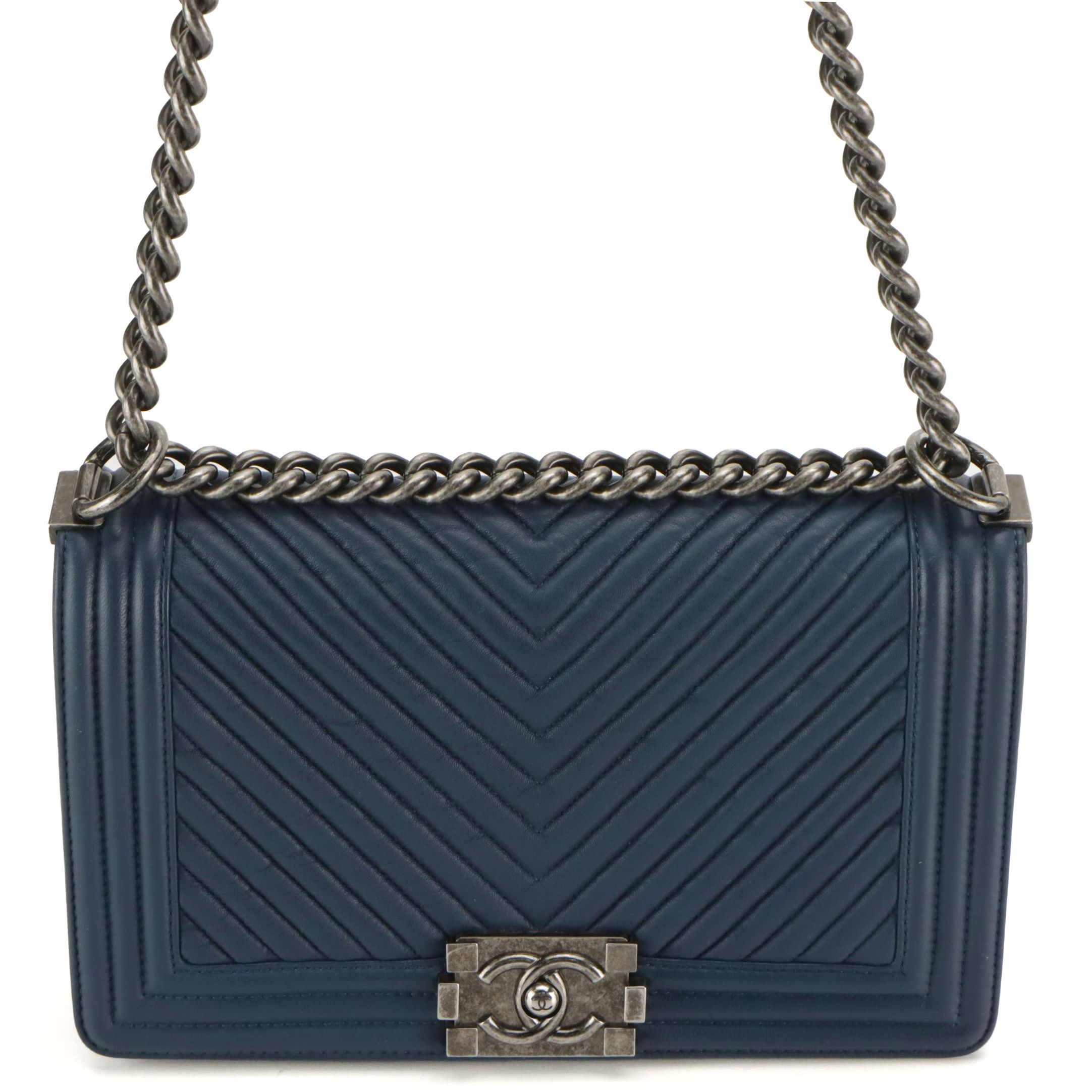 Chanel Boy Flap Old Medium Bag in Indigo Blue Quilted Leather