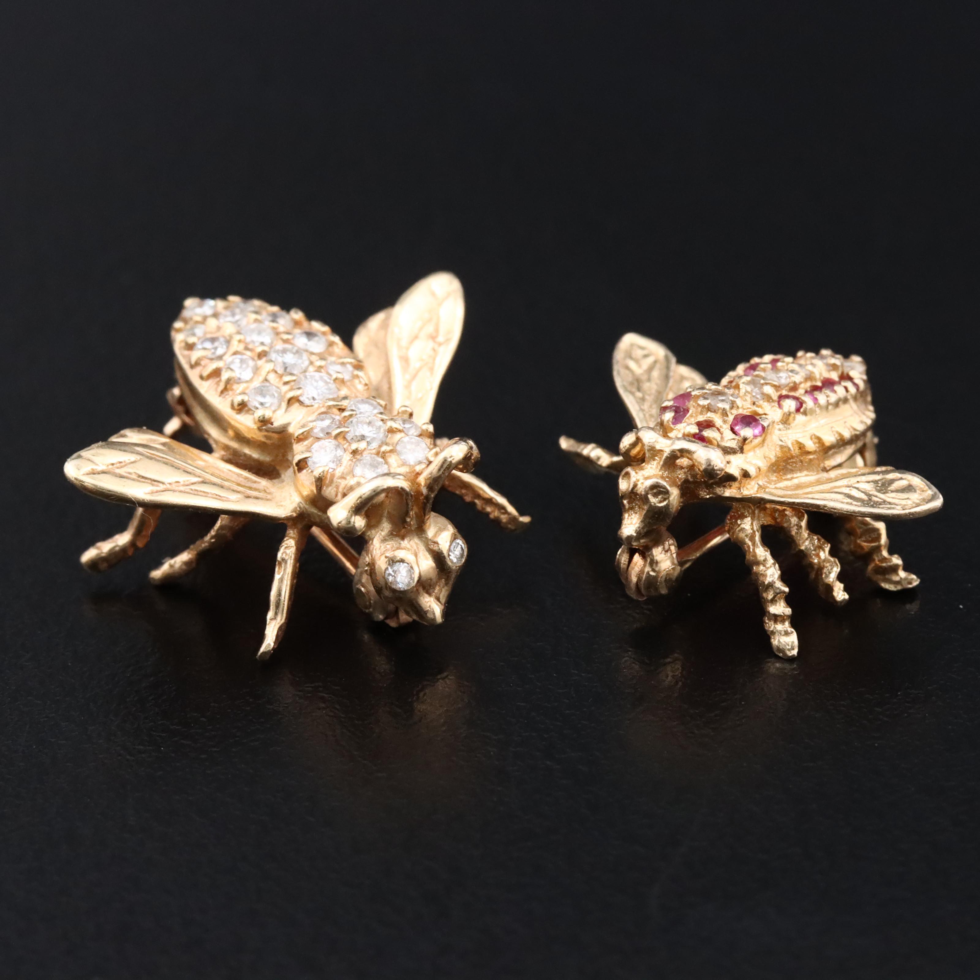 14K Ruby and Diamond Bee Pins