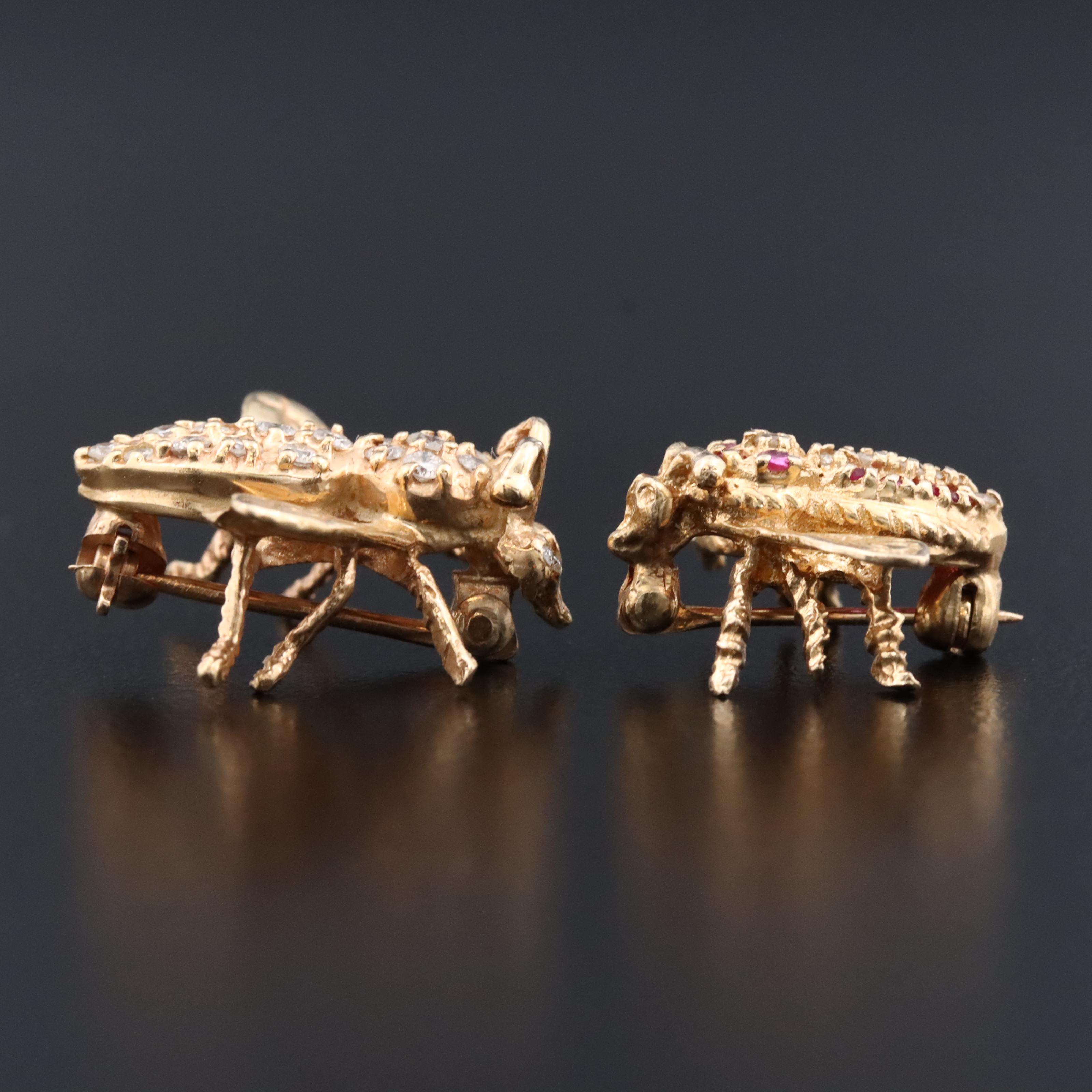 14K Ruby and Diamond Bee Pins