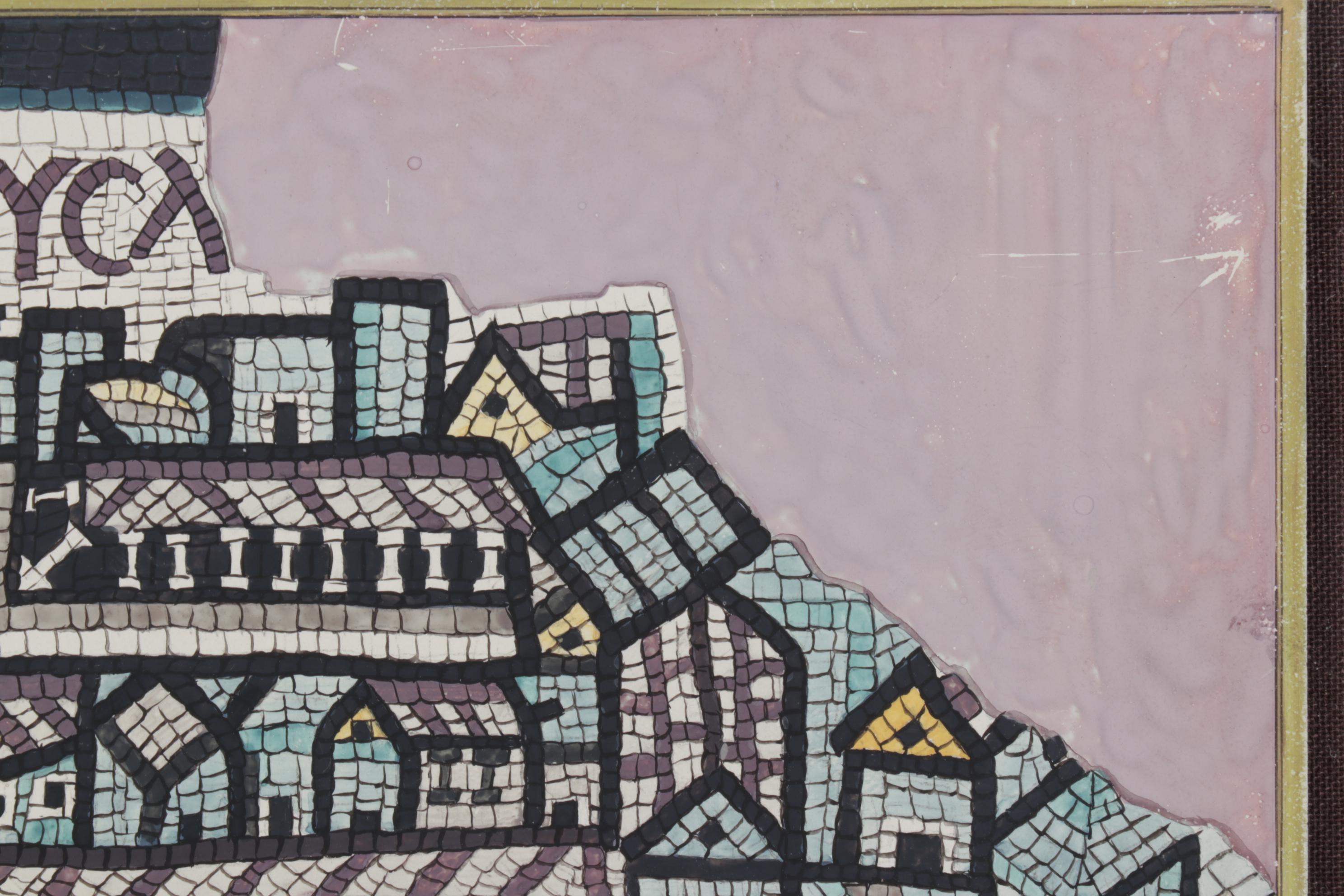 Mosaic Style Acrylic Painting of Map of the Holy Land, Late 20th Century