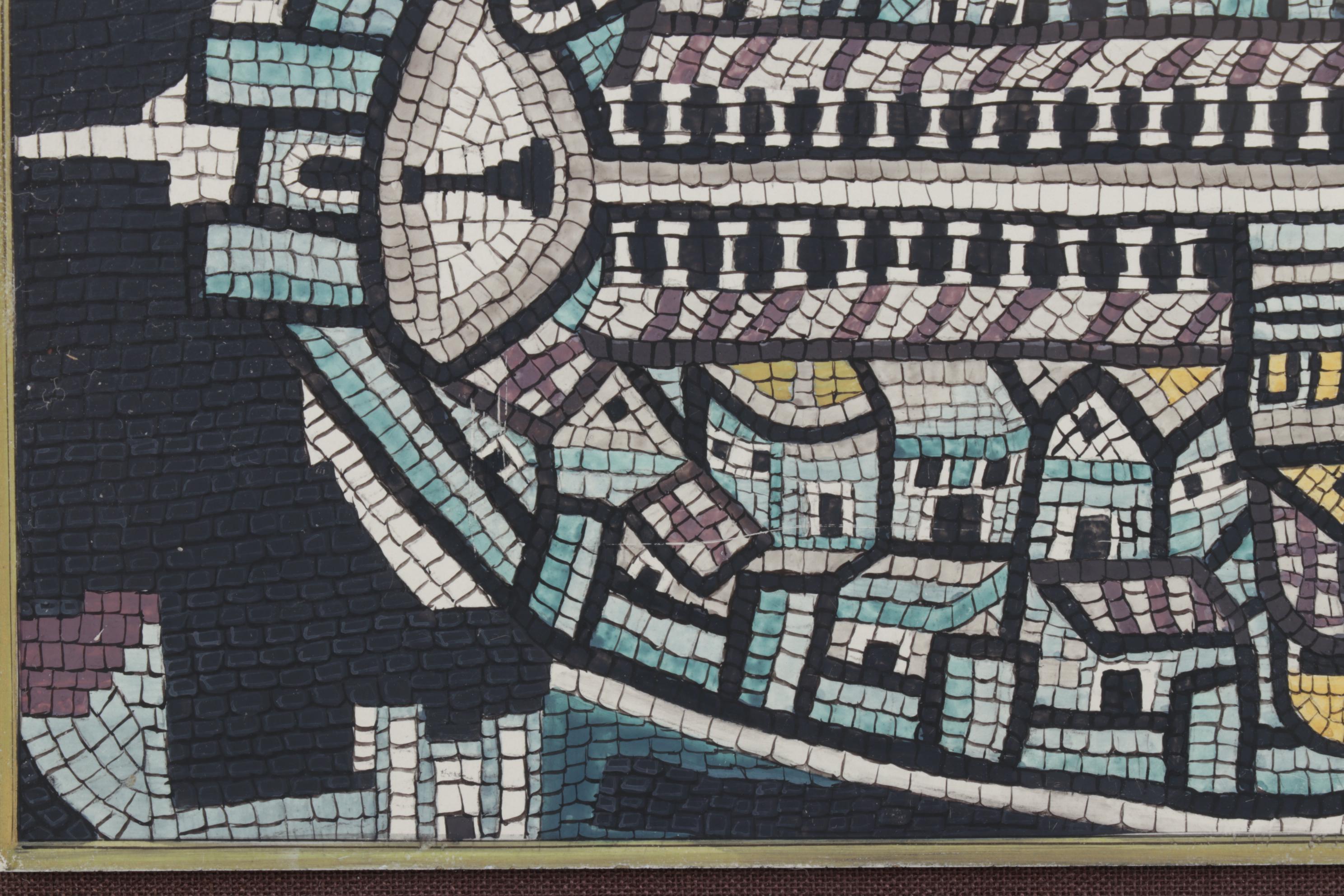 Mosaic Style Acrylic Painting of Map of the Holy Land, Late 20th Century