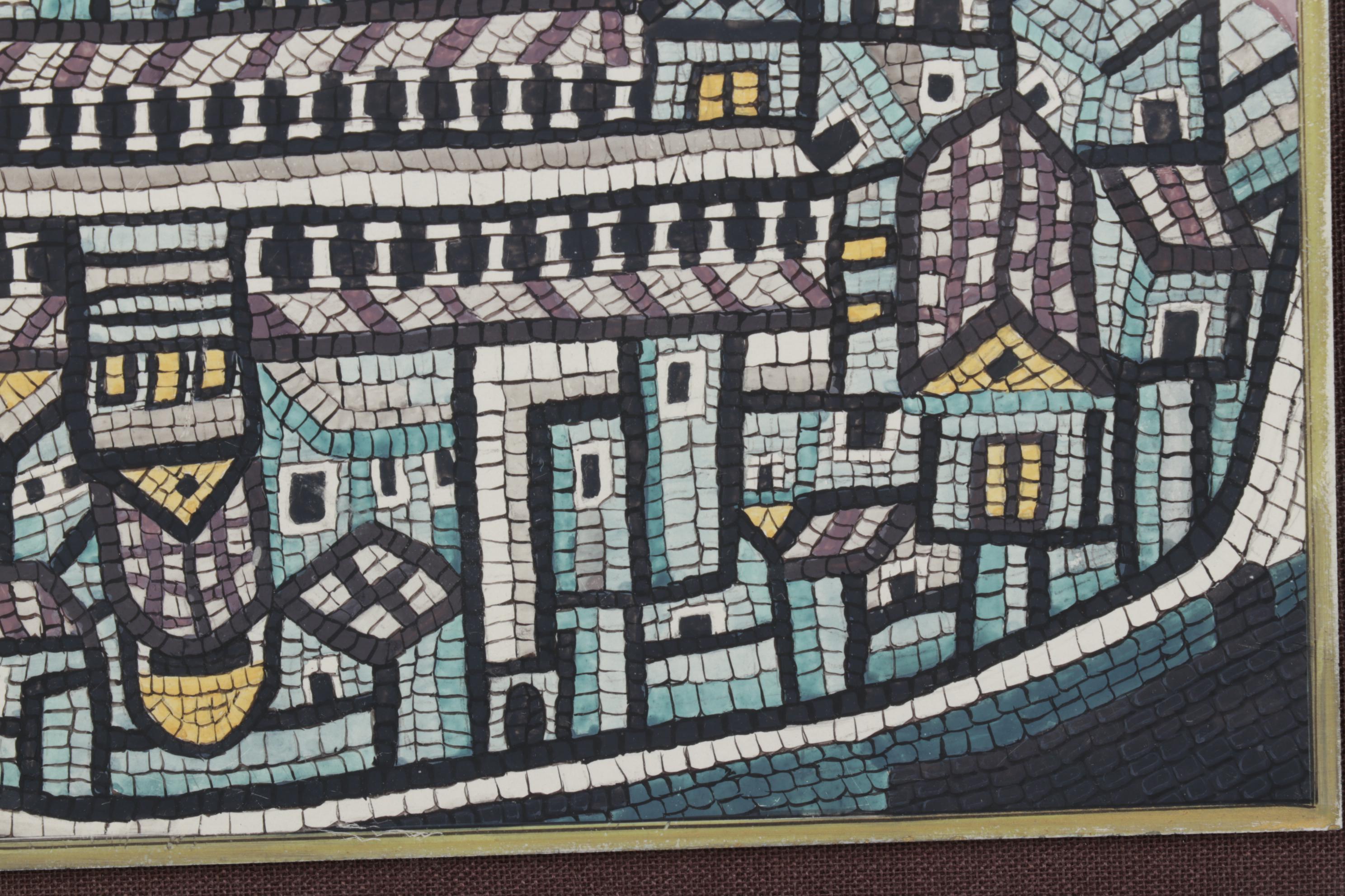 Mosaic Style Acrylic Painting of Map of the Holy Land, Late 20th Century