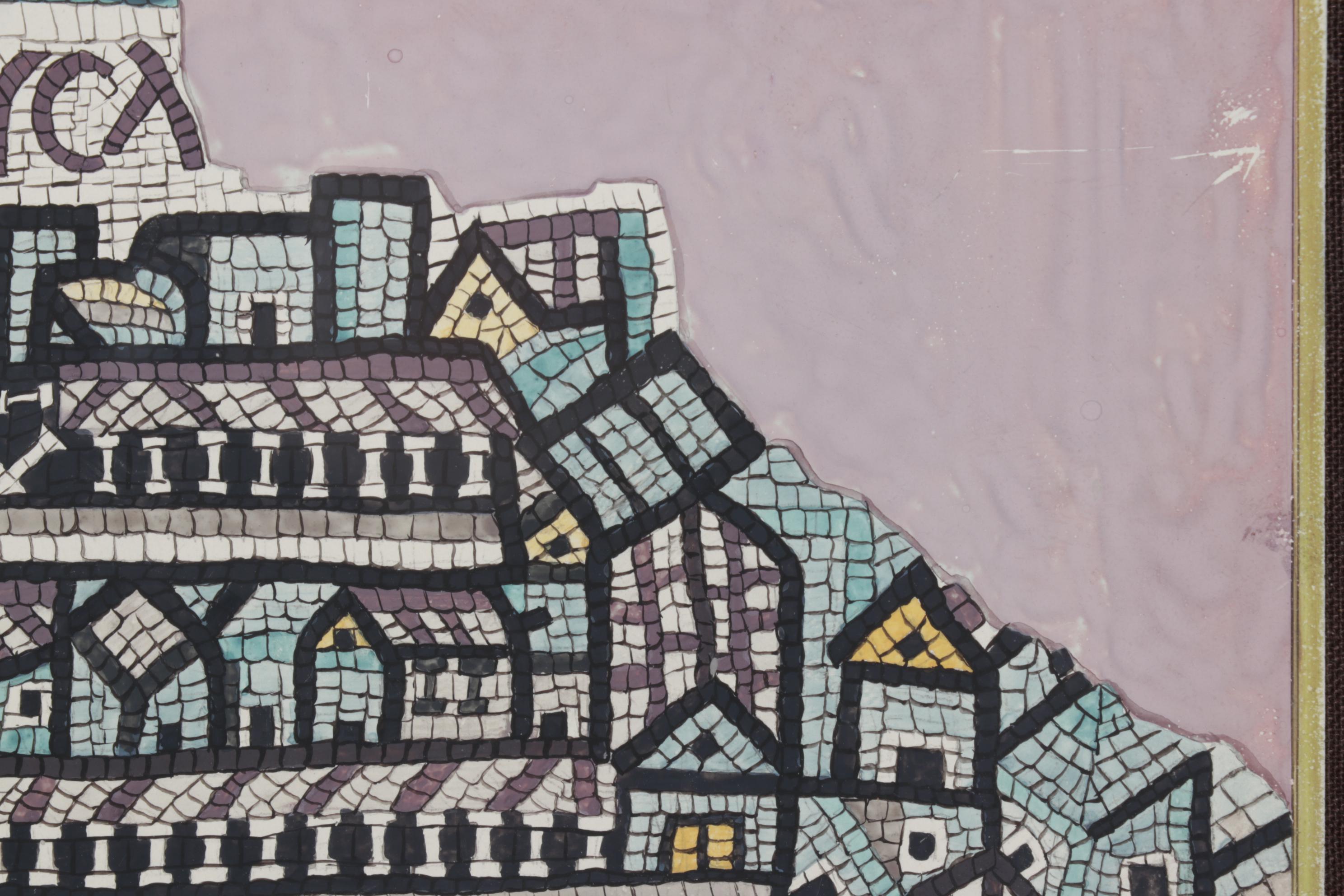 Mosaic Style Acrylic Painting of Map of the Holy Land, Late 20th Century