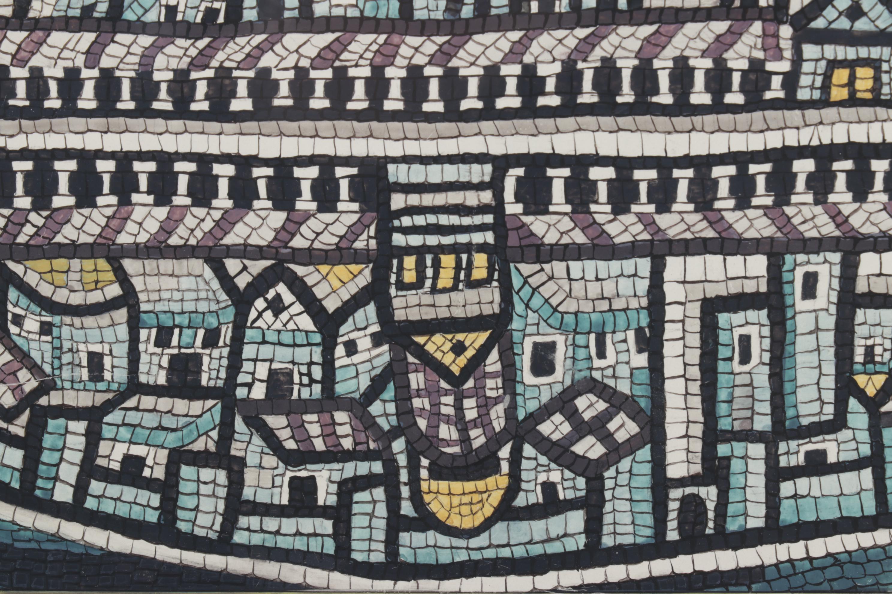 Mosaic Style Acrylic Painting of Map of the Holy Land, Late 20th Century