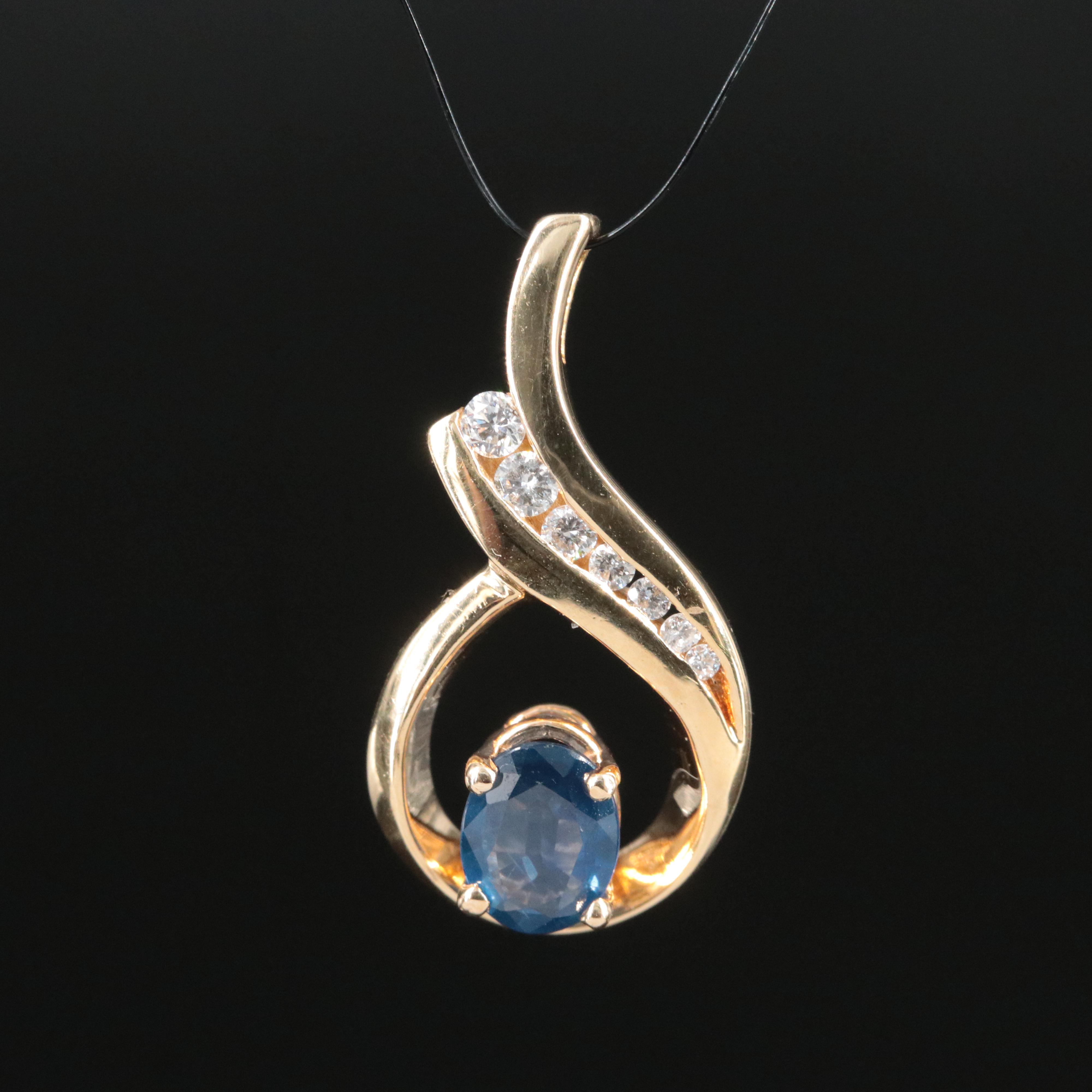 14K Sapphire and 0.15 CTW Diamond Pendant