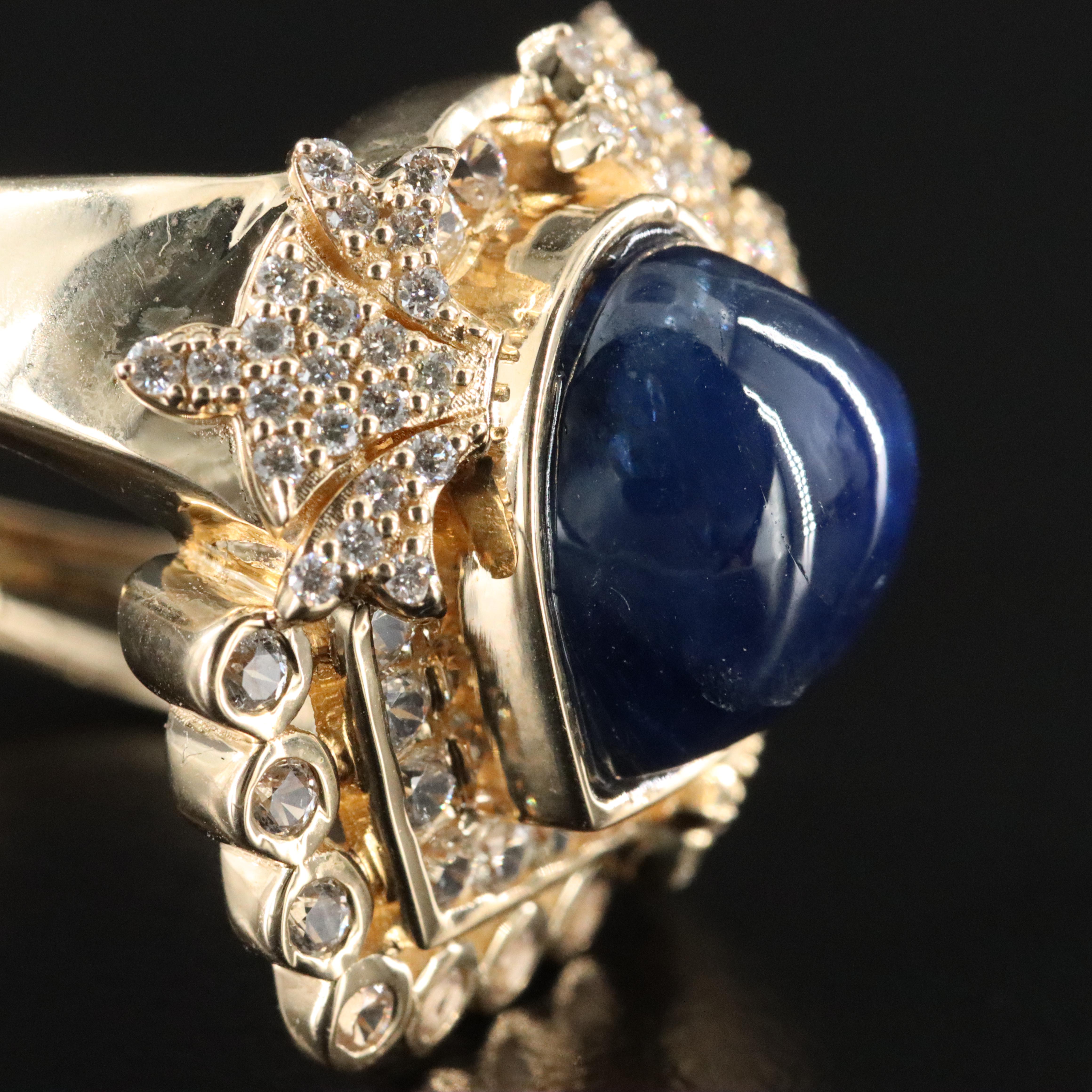 14K 6.25 CT Sapphire, Diamond, and White Sapphire Ring with IGI Jewelry Report
