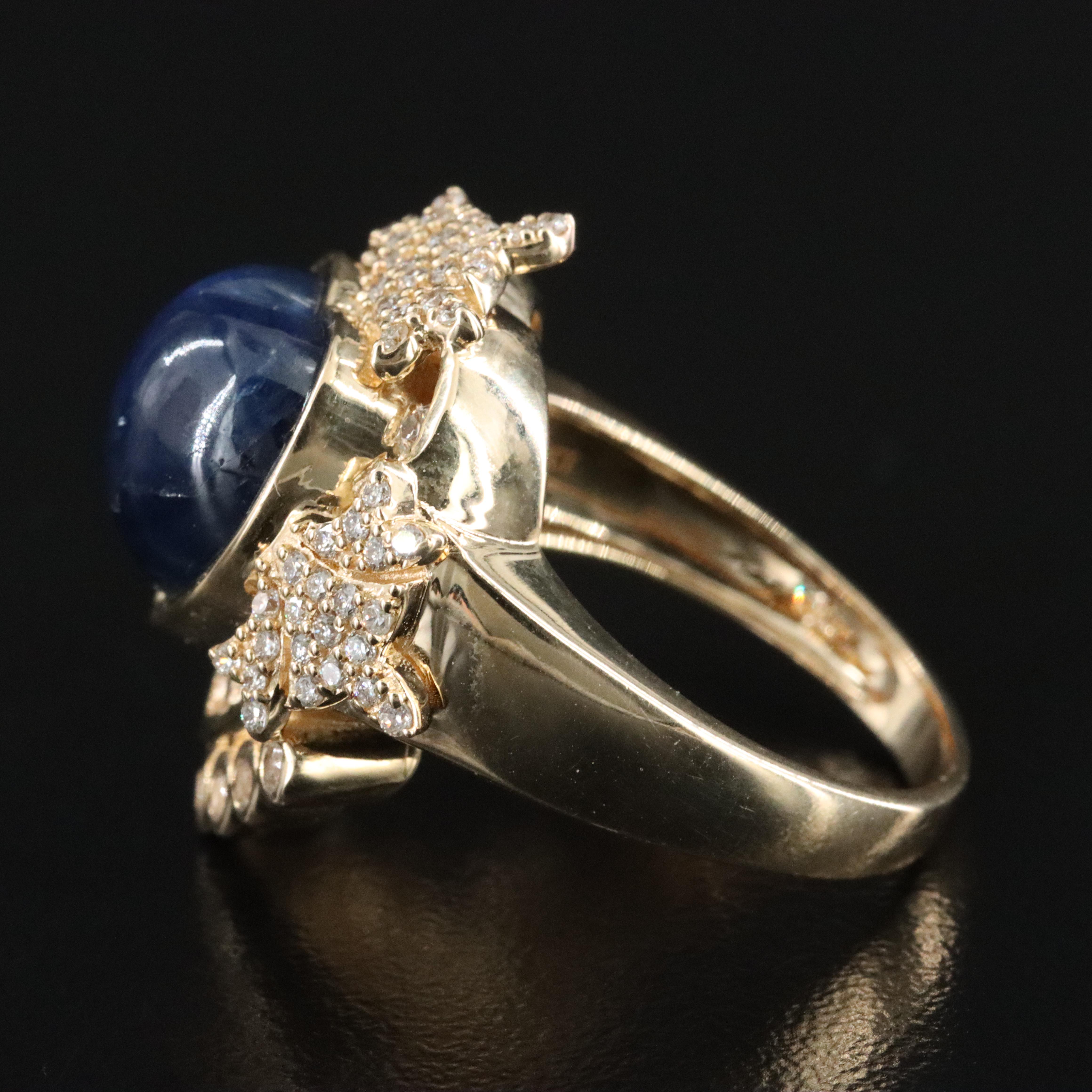 14K 6.25 CT Sapphire, Diamond, and White Sapphire Ring with IGI Jewelry Report