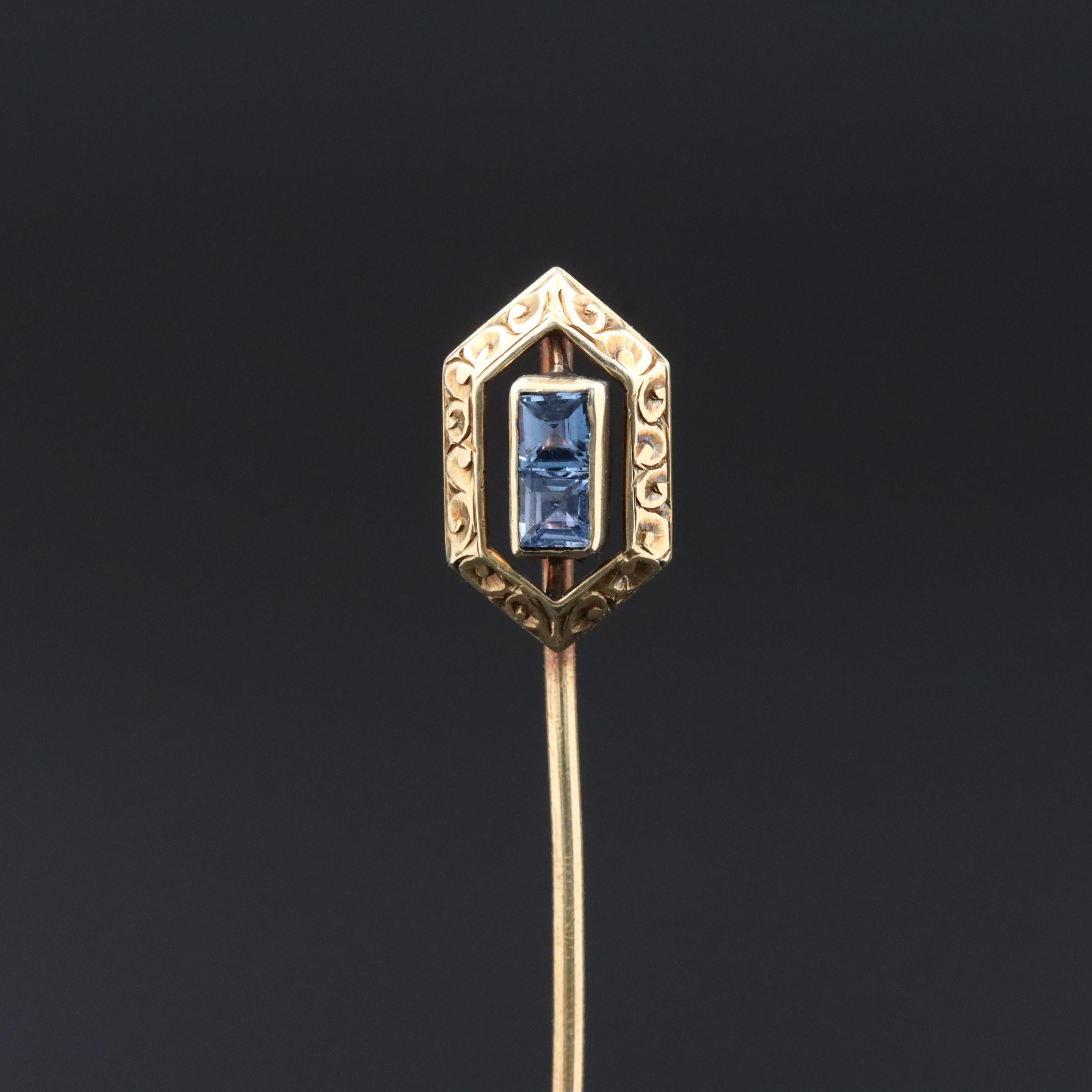 Antique 14K Sapphire and Kyanite Scrollwork Stickpin