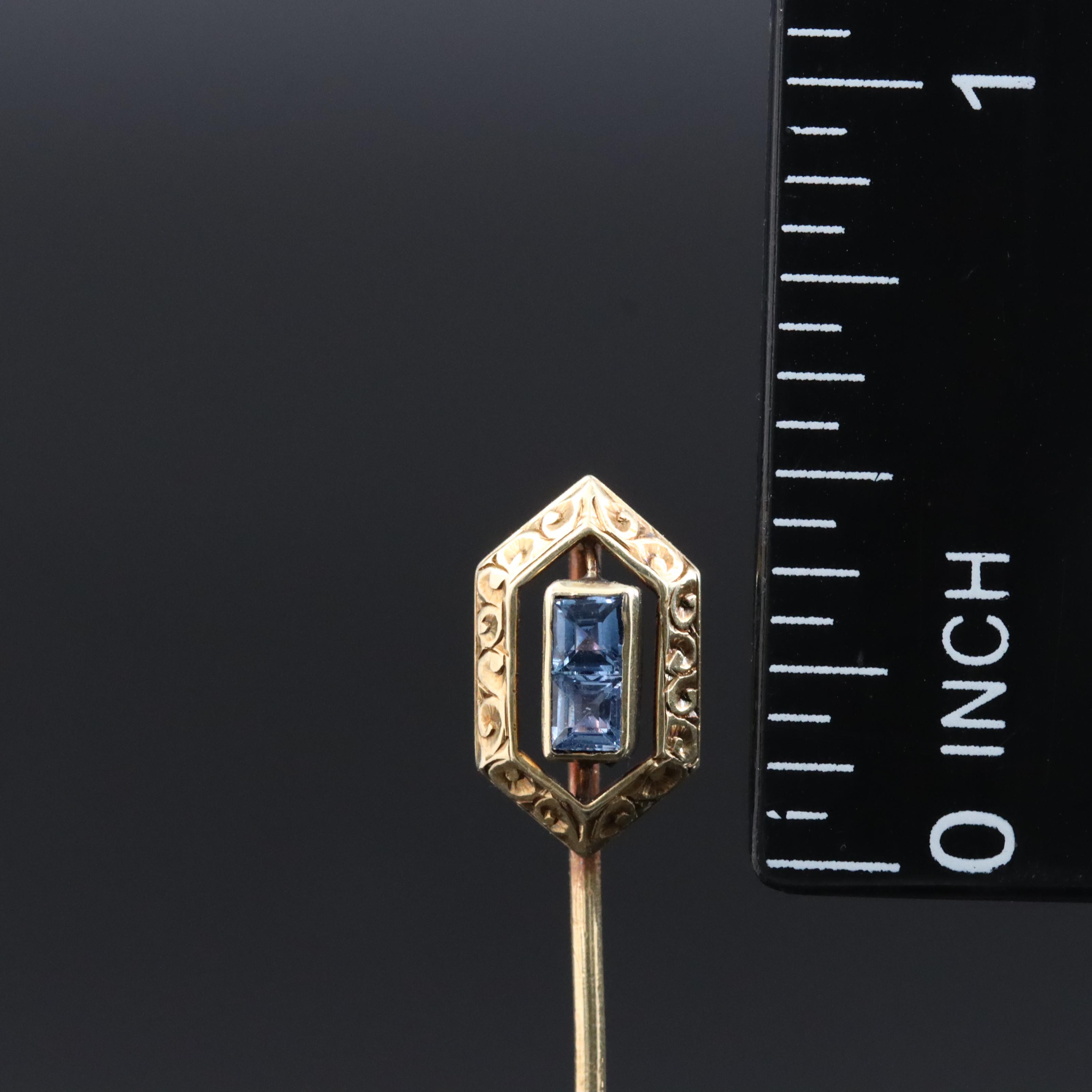 Antique 14K Sapphire and Kyanite Scrollwork Stickpin
