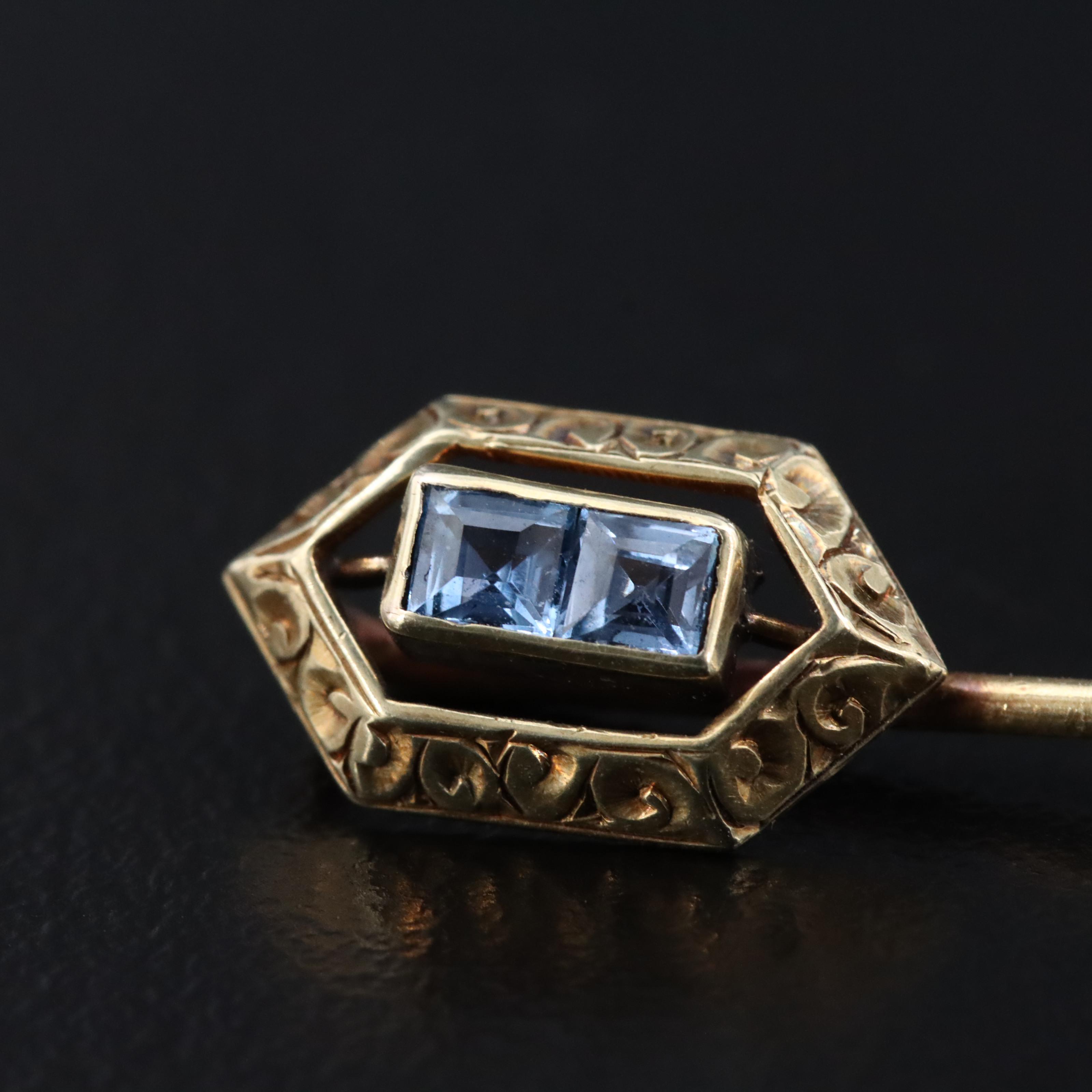 Antique 14K Sapphire and Kyanite Scrollwork Stickpin