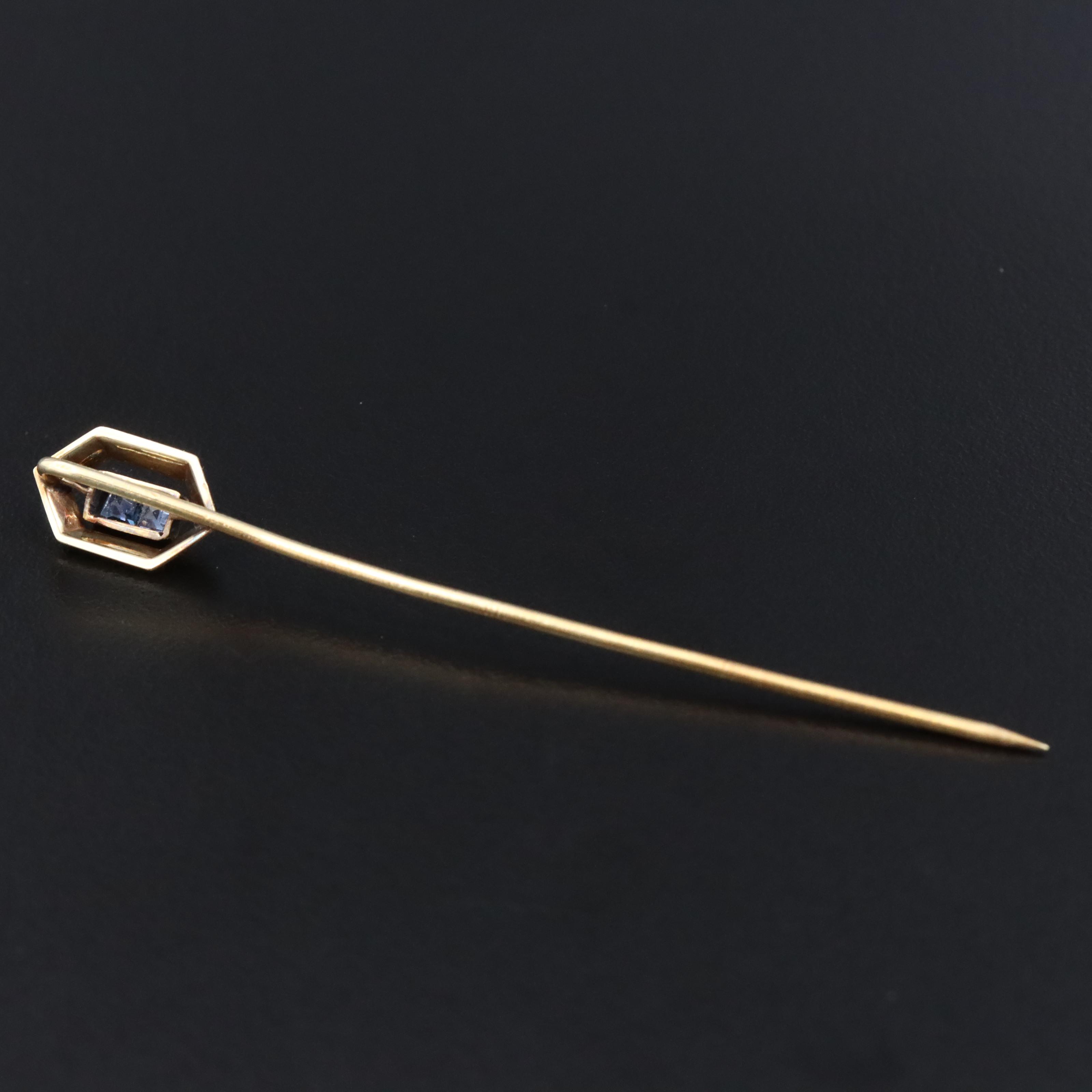 Antique 14K Sapphire and Kyanite Scrollwork Stickpin