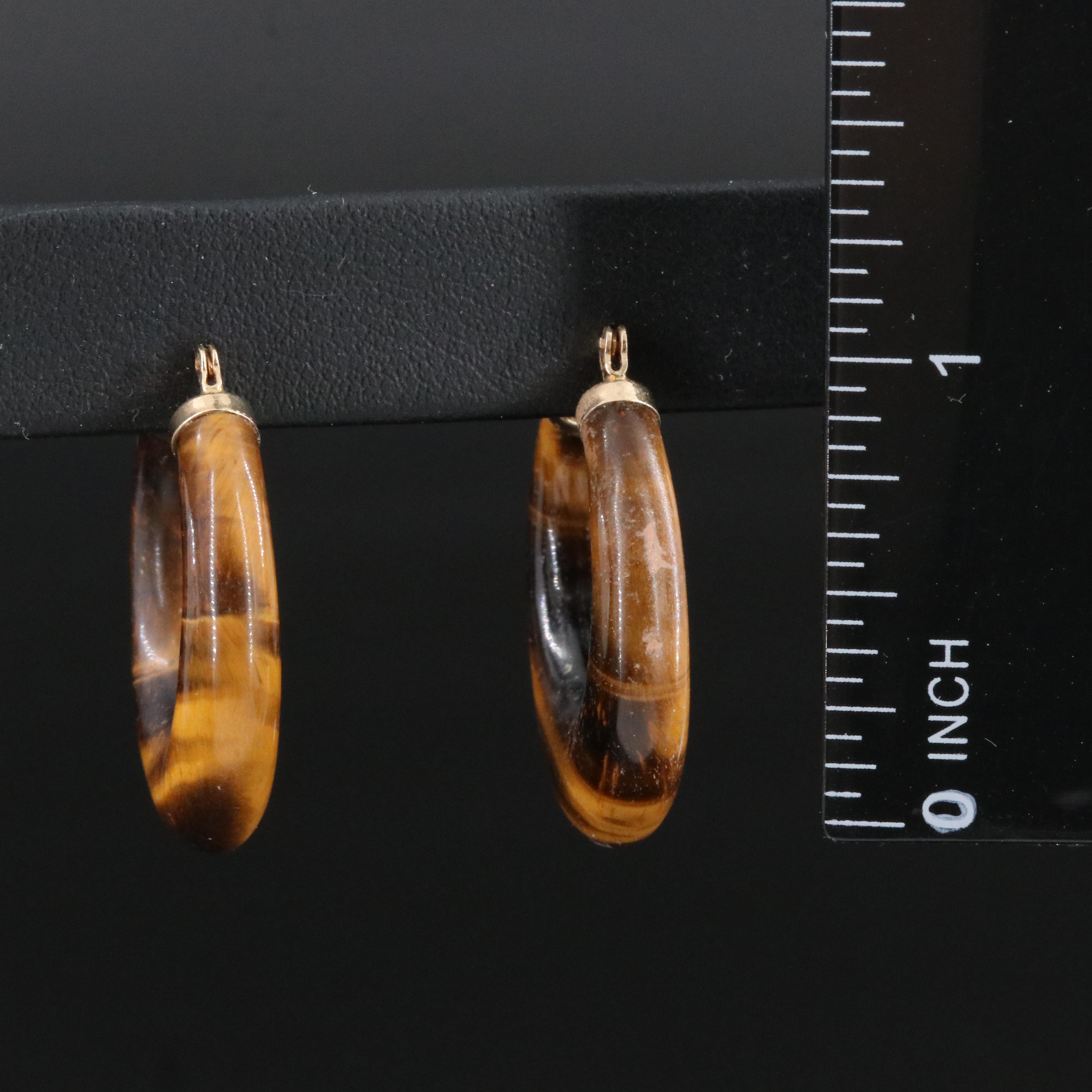 14K Tiger's Eye Hoops and Sterling Peridot Grape Cluster Earrings