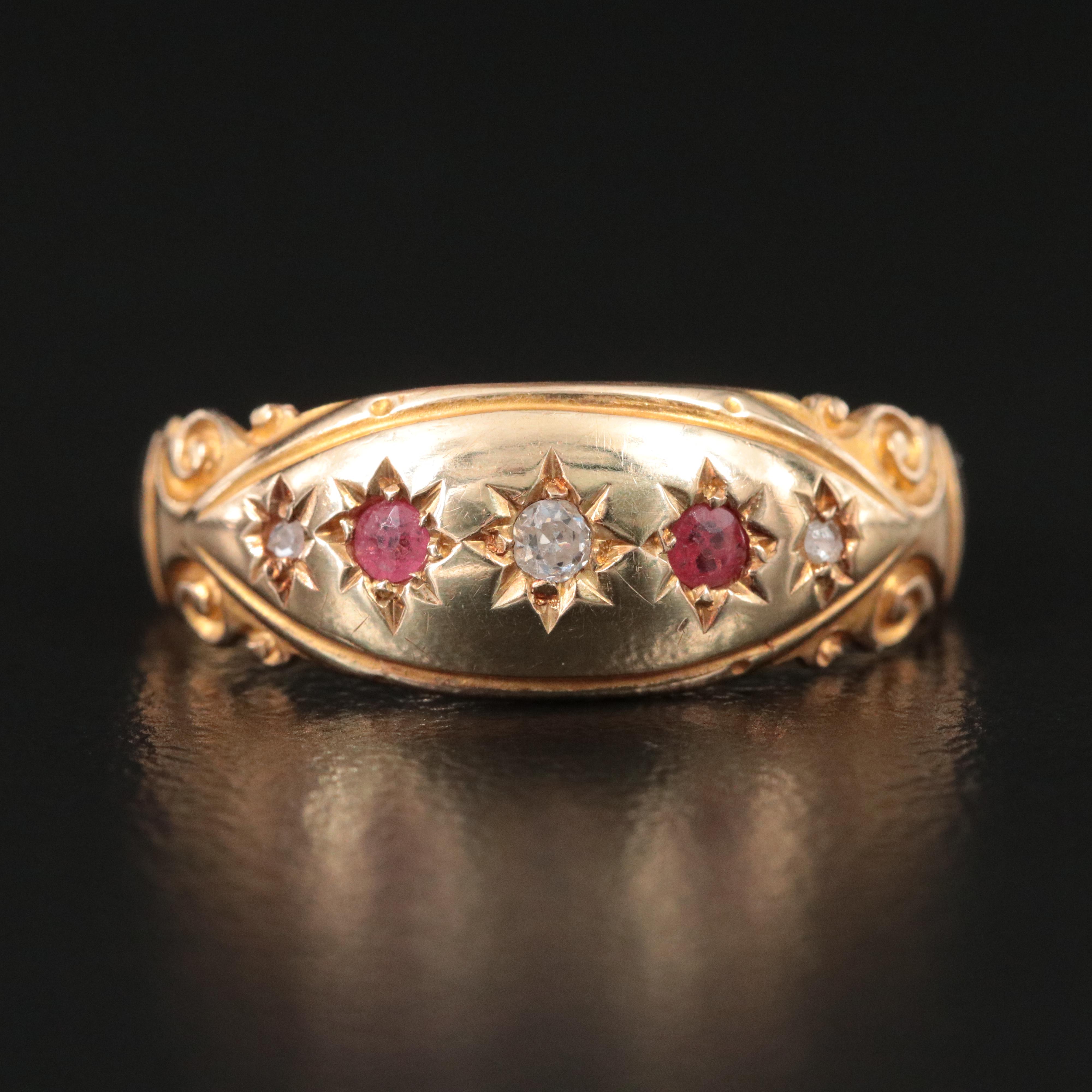 Antique 15K 0.03 CTW Diamond and Glass Ring