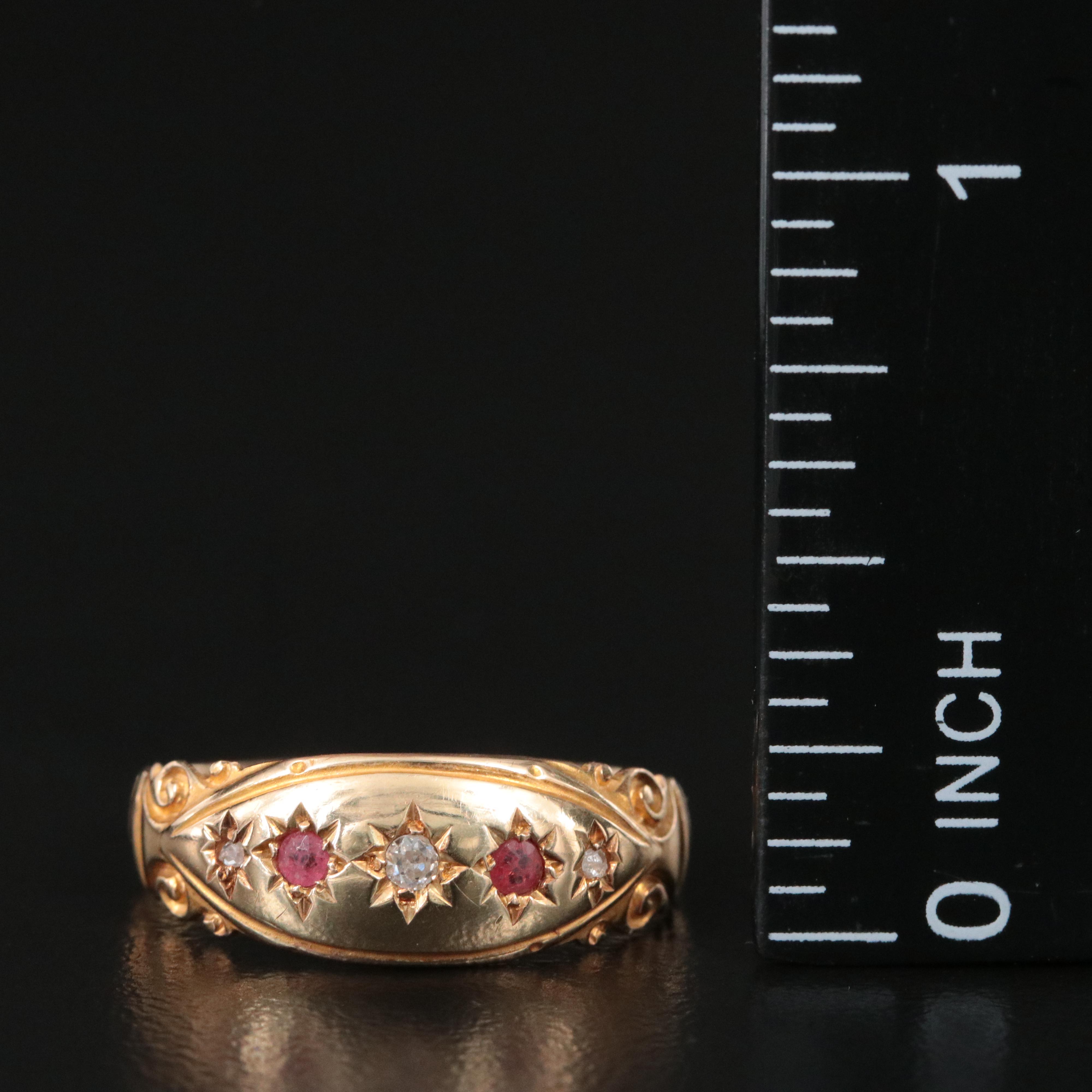 Antique 15K 0.03 CTW Diamond and Glass Ring