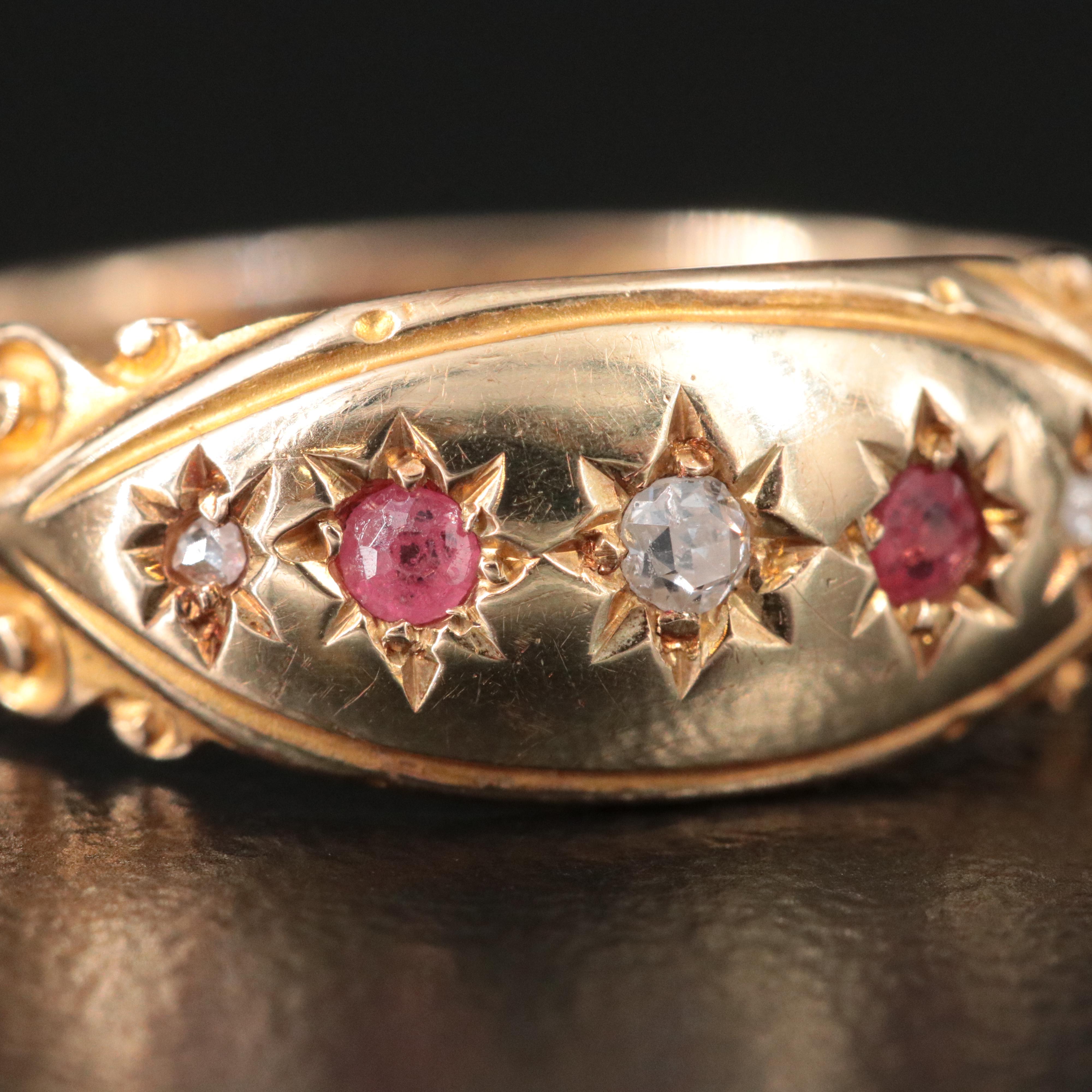 Antique 15K 0.03 CTW Diamond and Glass Ring