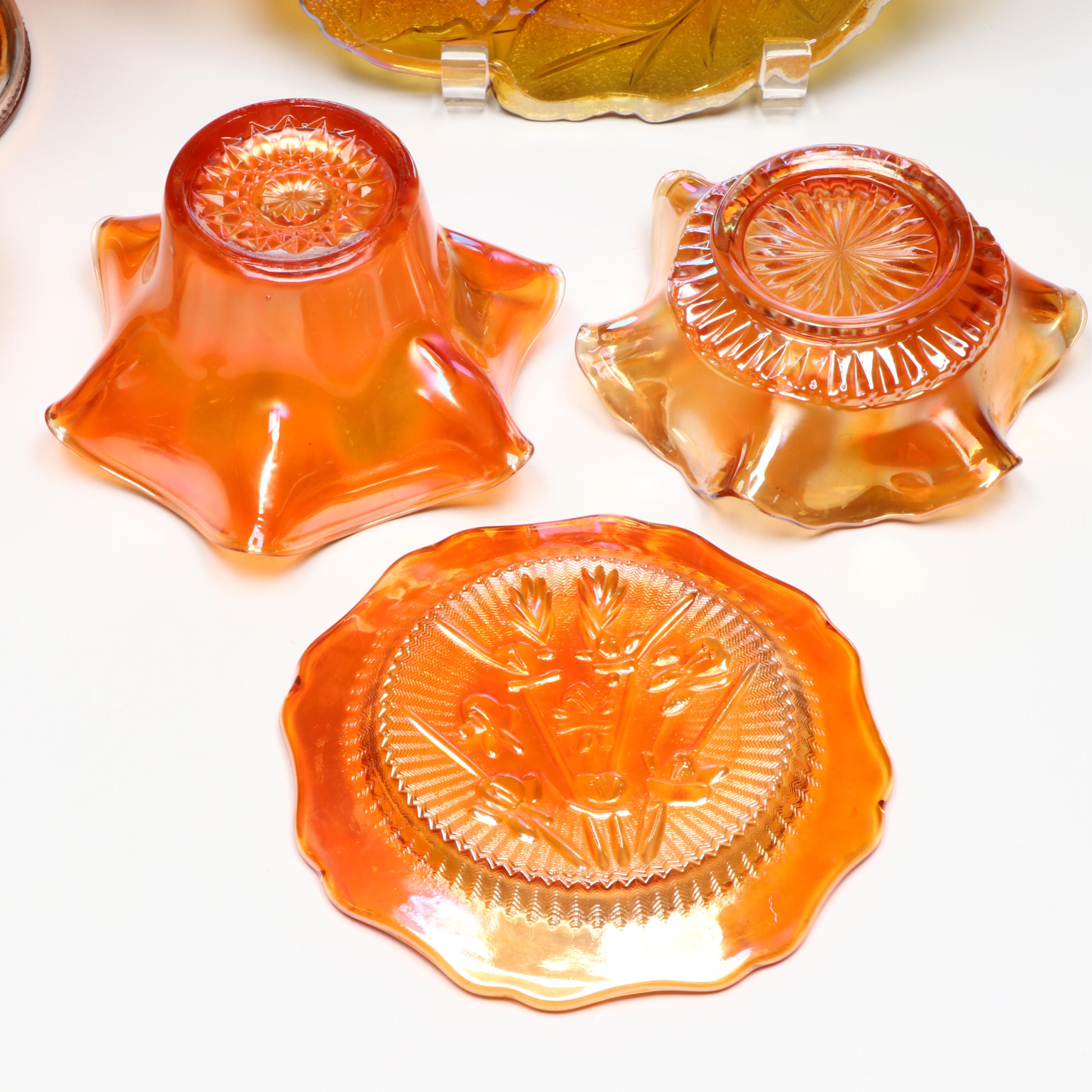American Marigold Carnival Glass Tableware and Accessories, 20th Century