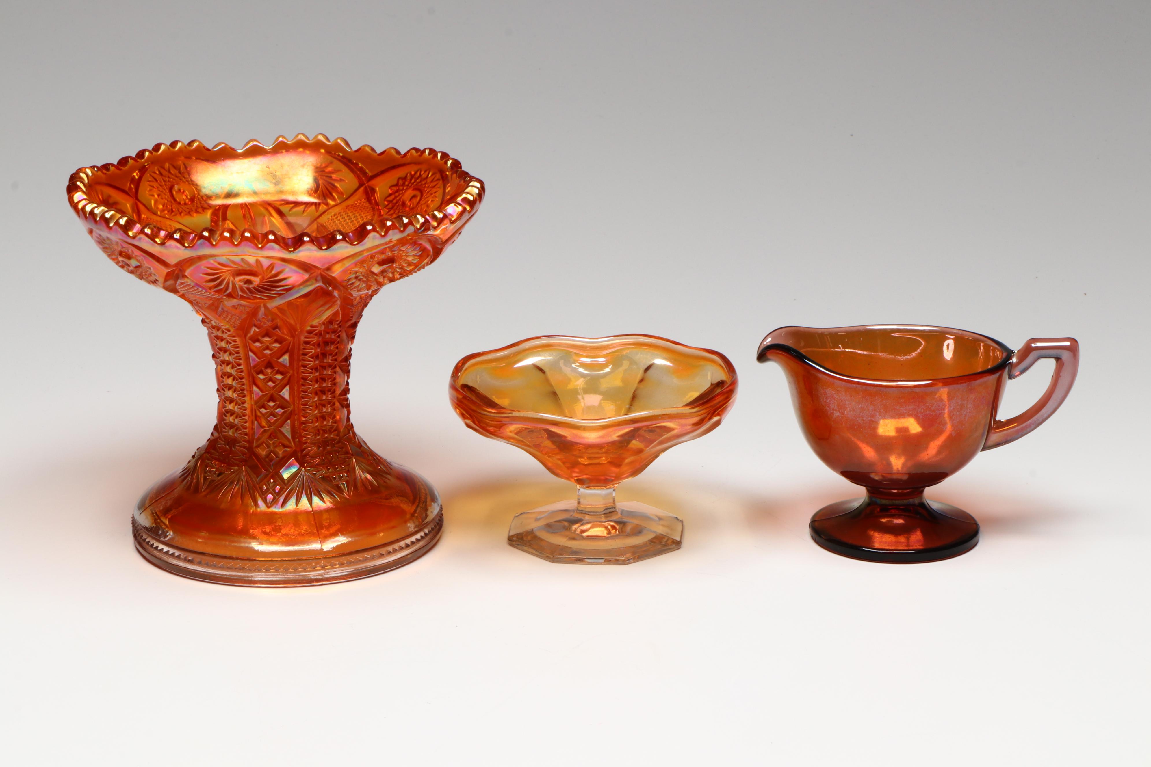 American Marigold Carnival Glass Tableware and Accessories, 20th Century