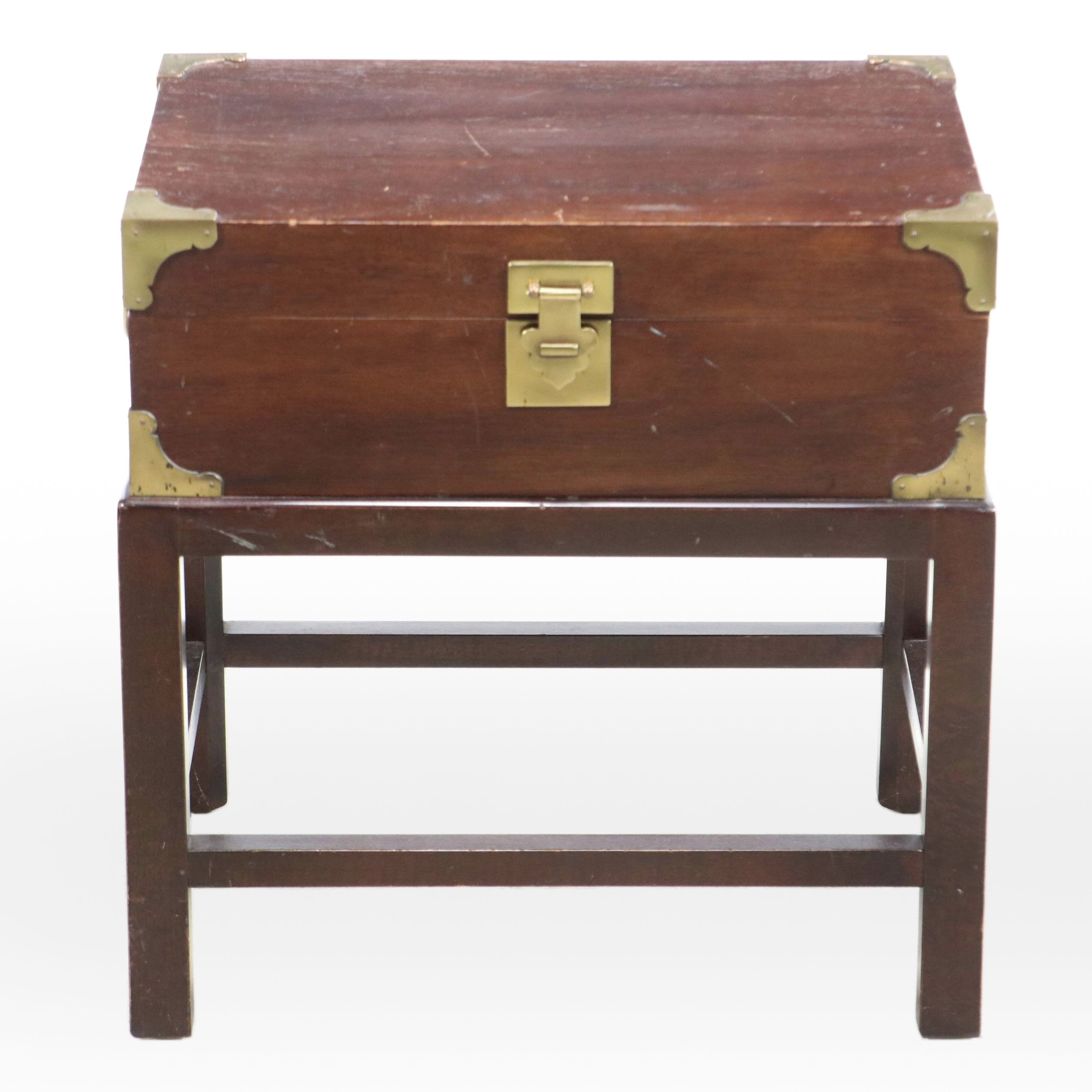 Campaign Style Mahogany Chest-on-Stand Side Table, Late 20th Century