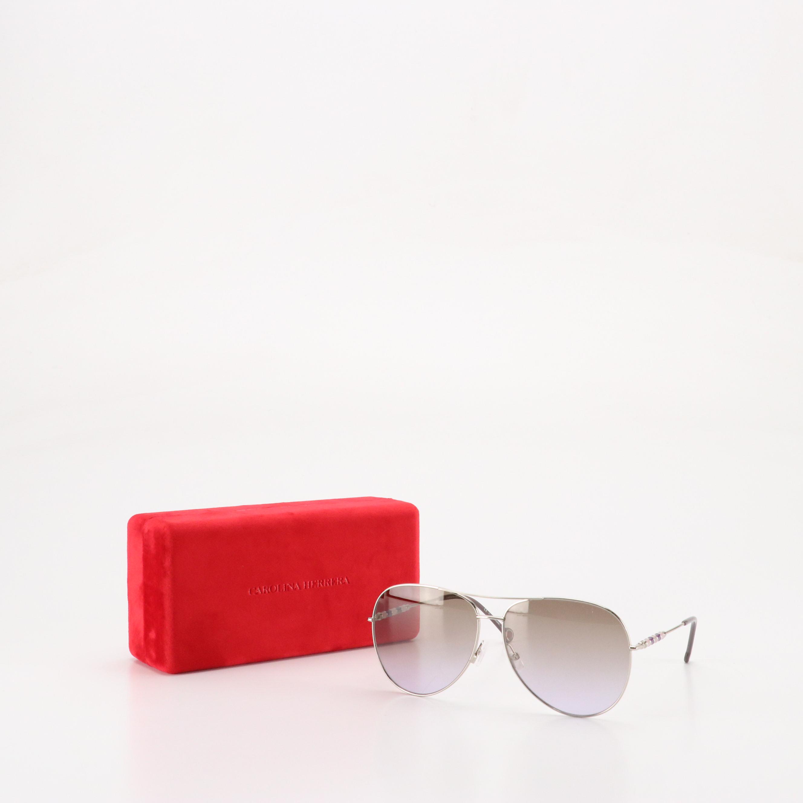 Carolina Herrera CH0034/S Silver and Violet Aviator Framed Sunglasses with Case