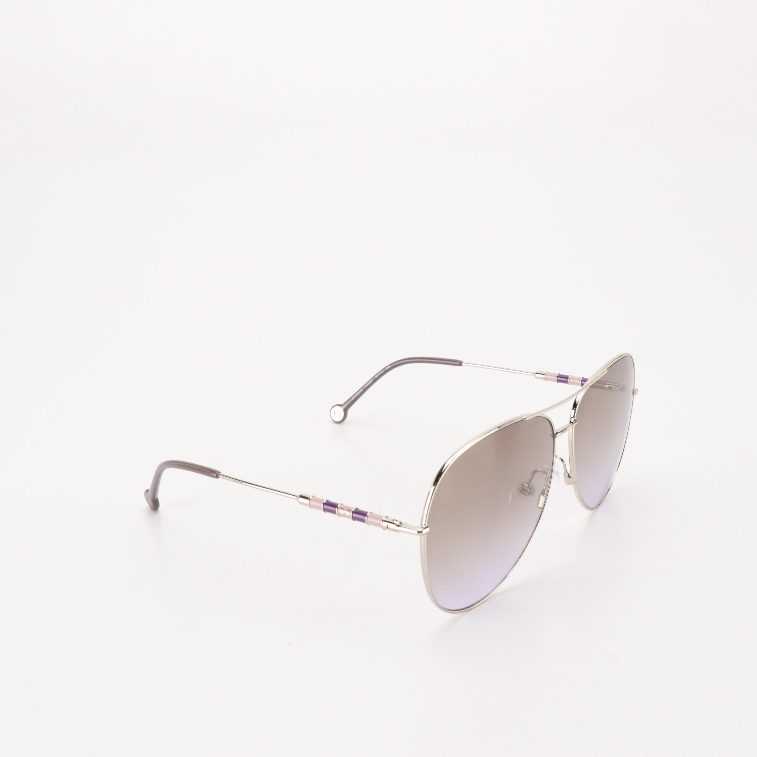 Carolina Herrera CH0034/S Silver and Violet Aviator Framed Sunglasses with Case