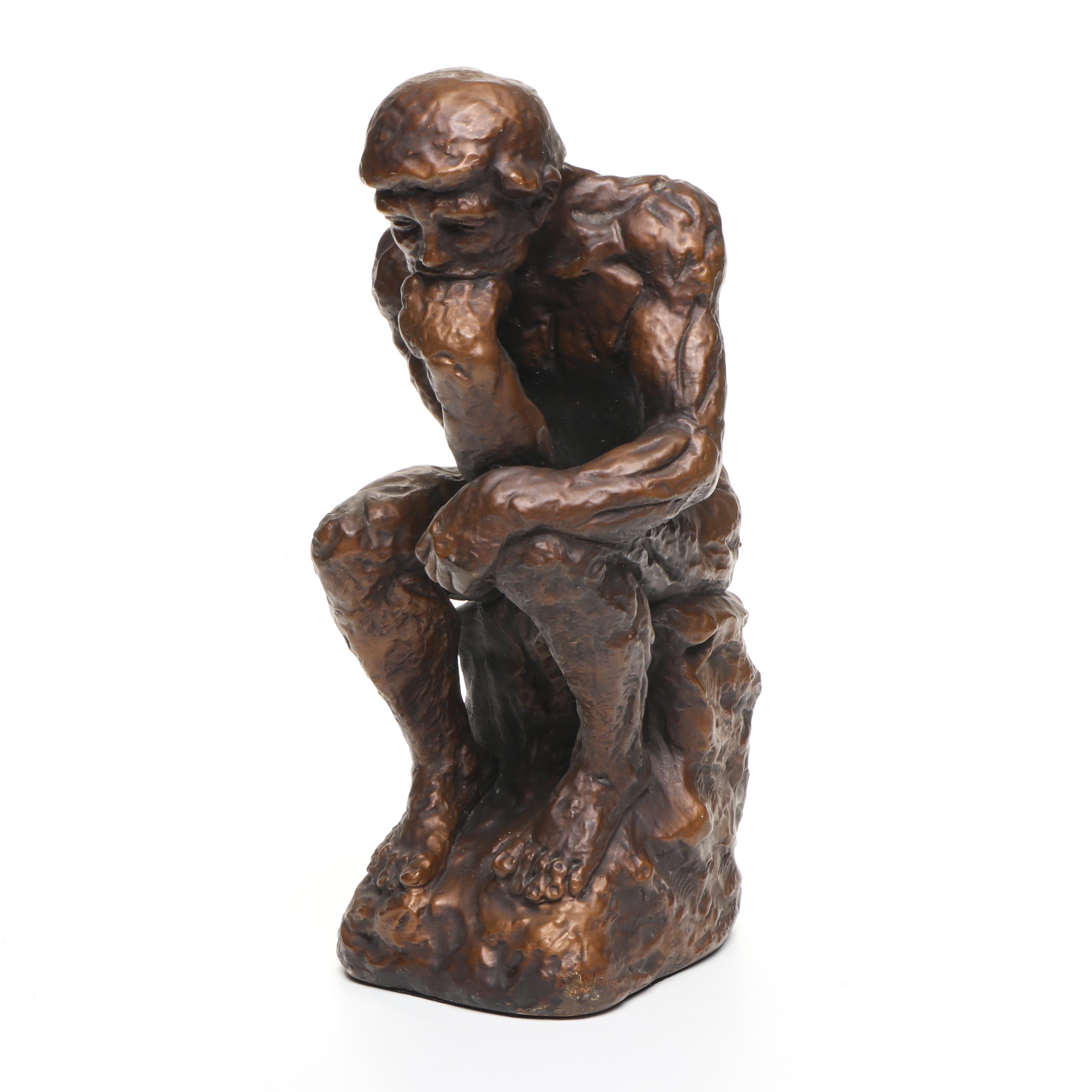Bronze Finish "The Thinker" Resin Sculpture After Auguste Rodin