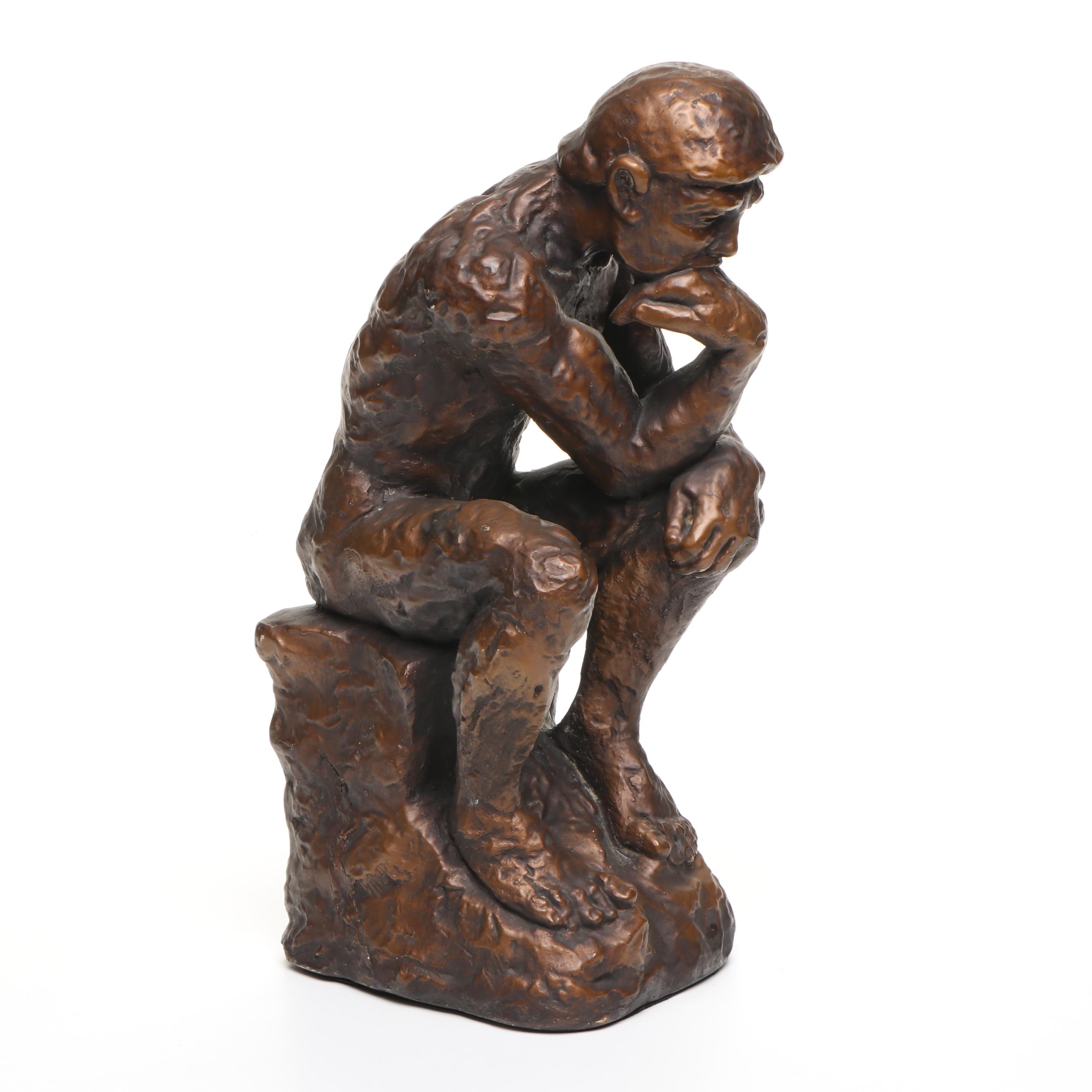 Bronze Finish "The Thinker" Resin Sculpture After Auguste Rodin