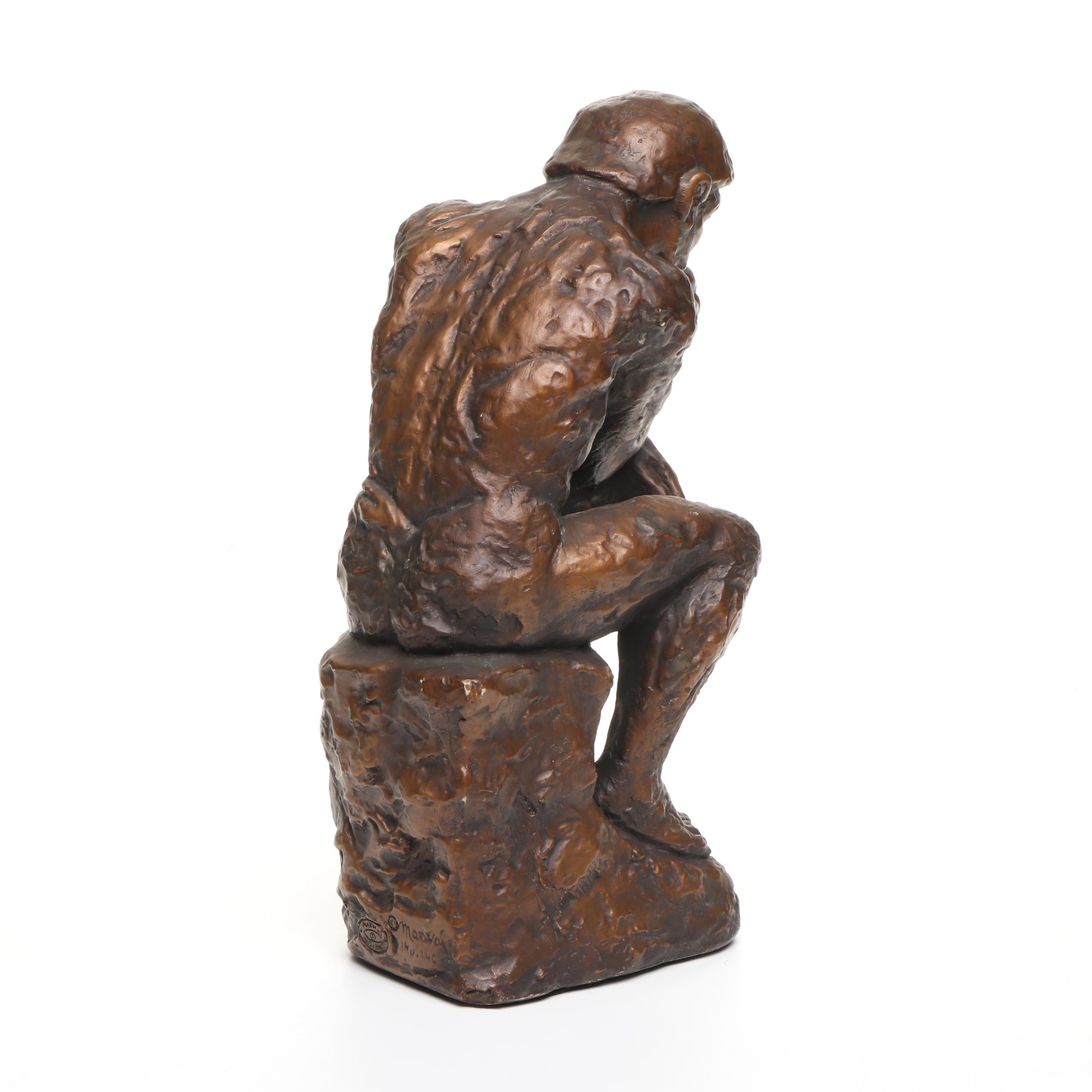 Bronze Finish "The Thinker" Resin Sculpture After Auguste Rodin