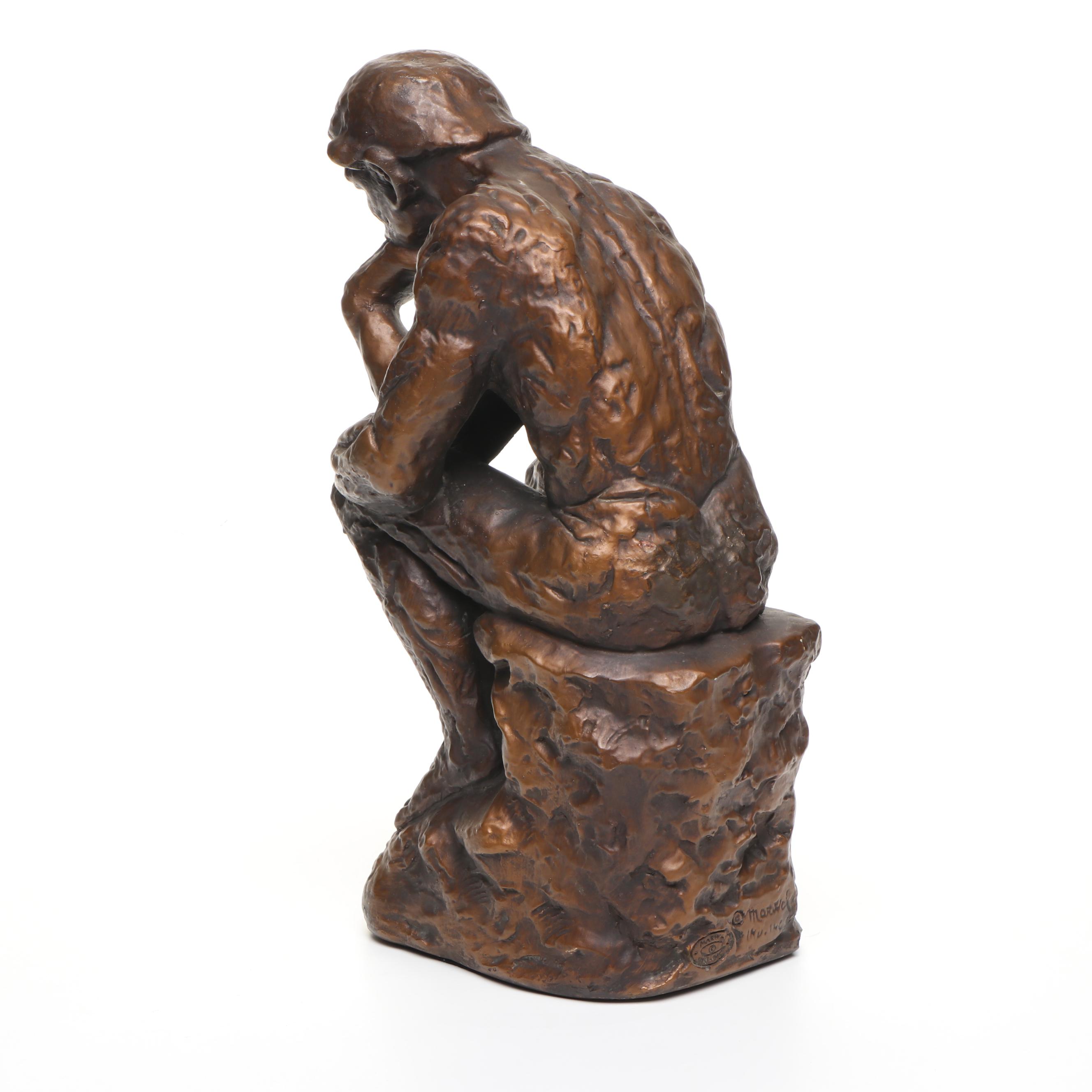 Bronze Finish "The Thinker" Resin Sculpture After Auguste Rodin