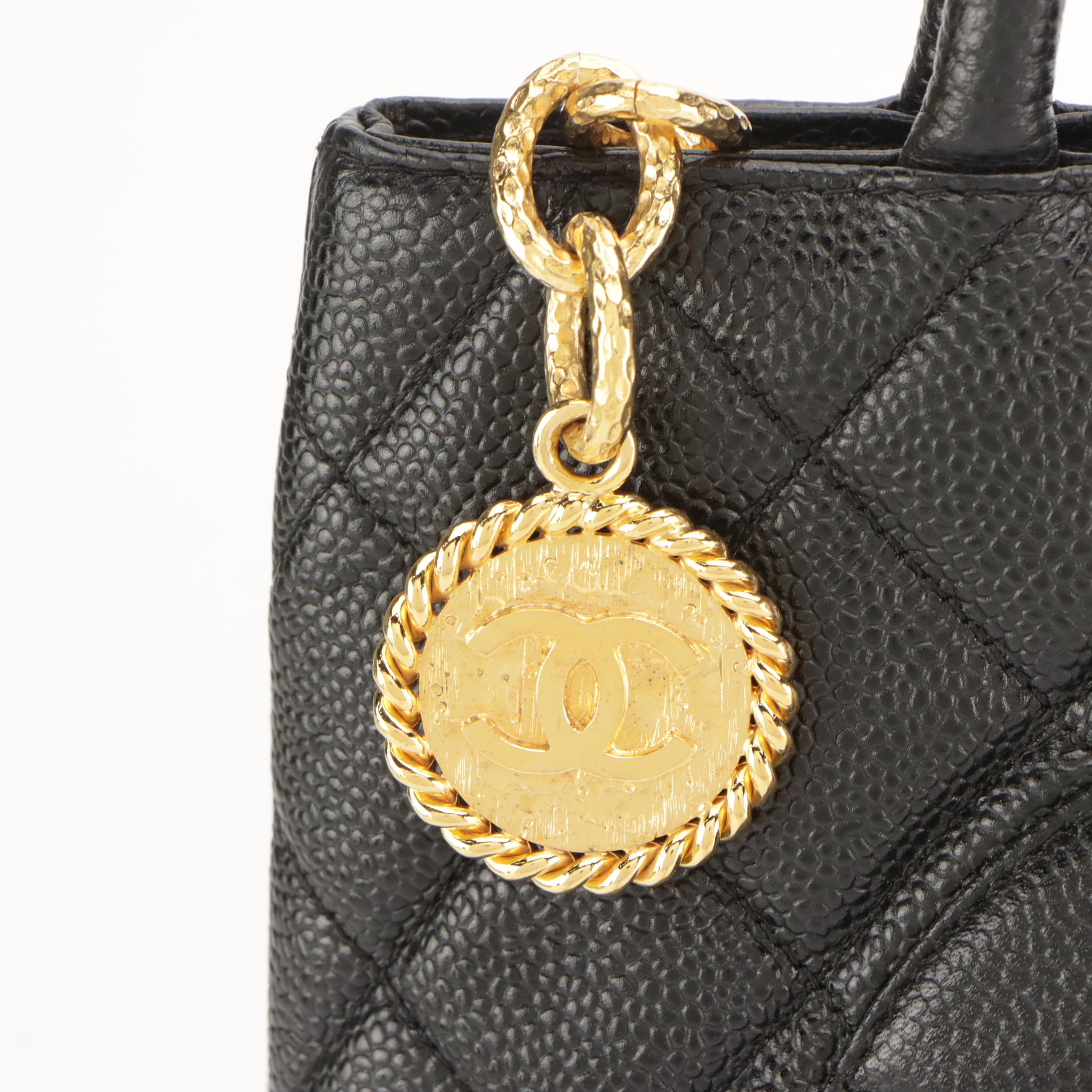 Chanel Medallion Zip Tote in Black Quilted Caviar Leather