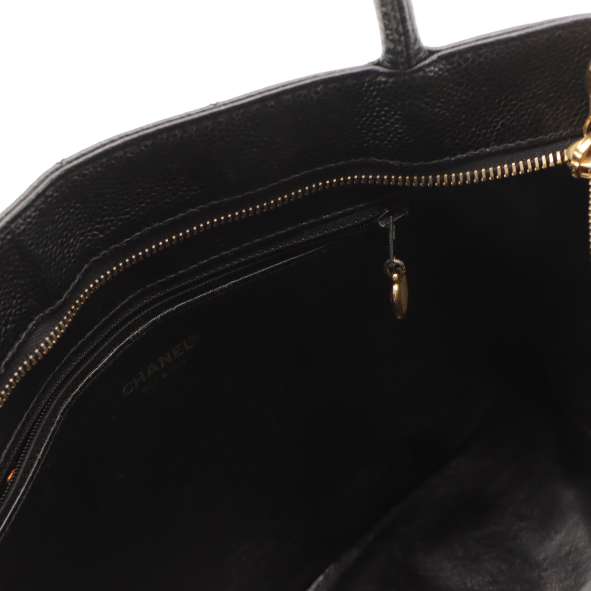 Chanel Medallion Zip Tote in Black Quilted Caviar Leather