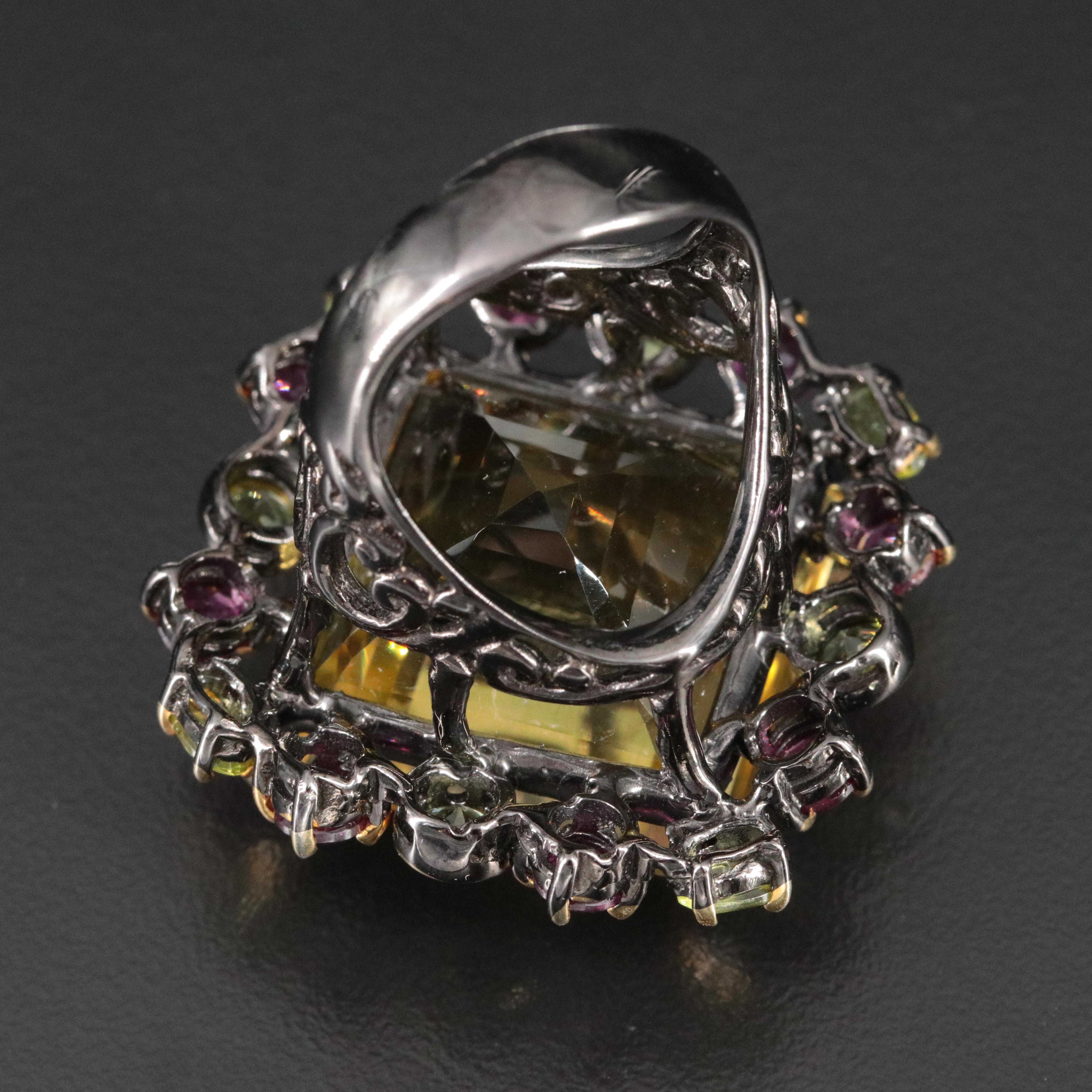 Sterling Citrine, Garnet and Peridot Oversized Ring