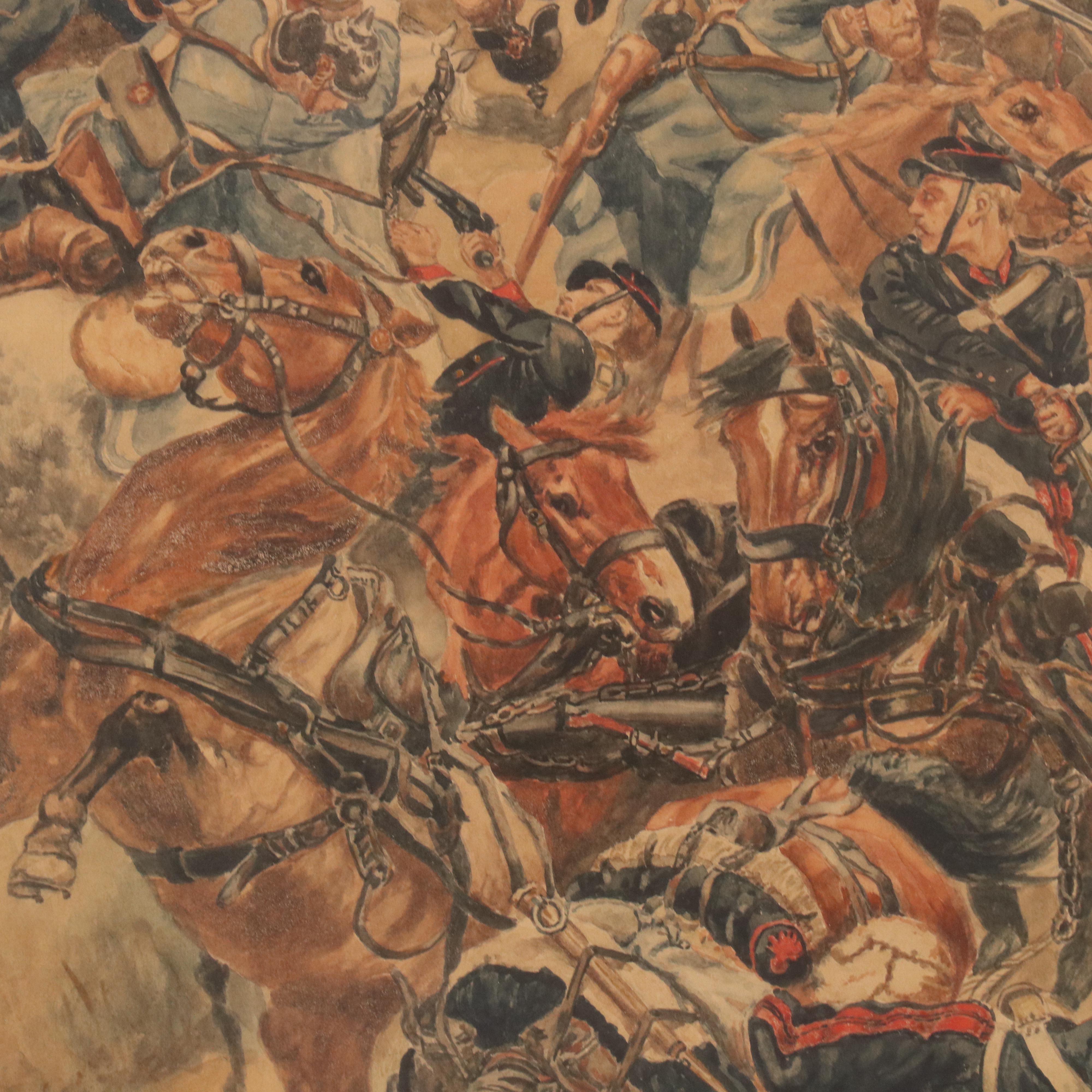 Watercolor Painting After Alphonse de Neuville Depicting Franco-Prussian Battle