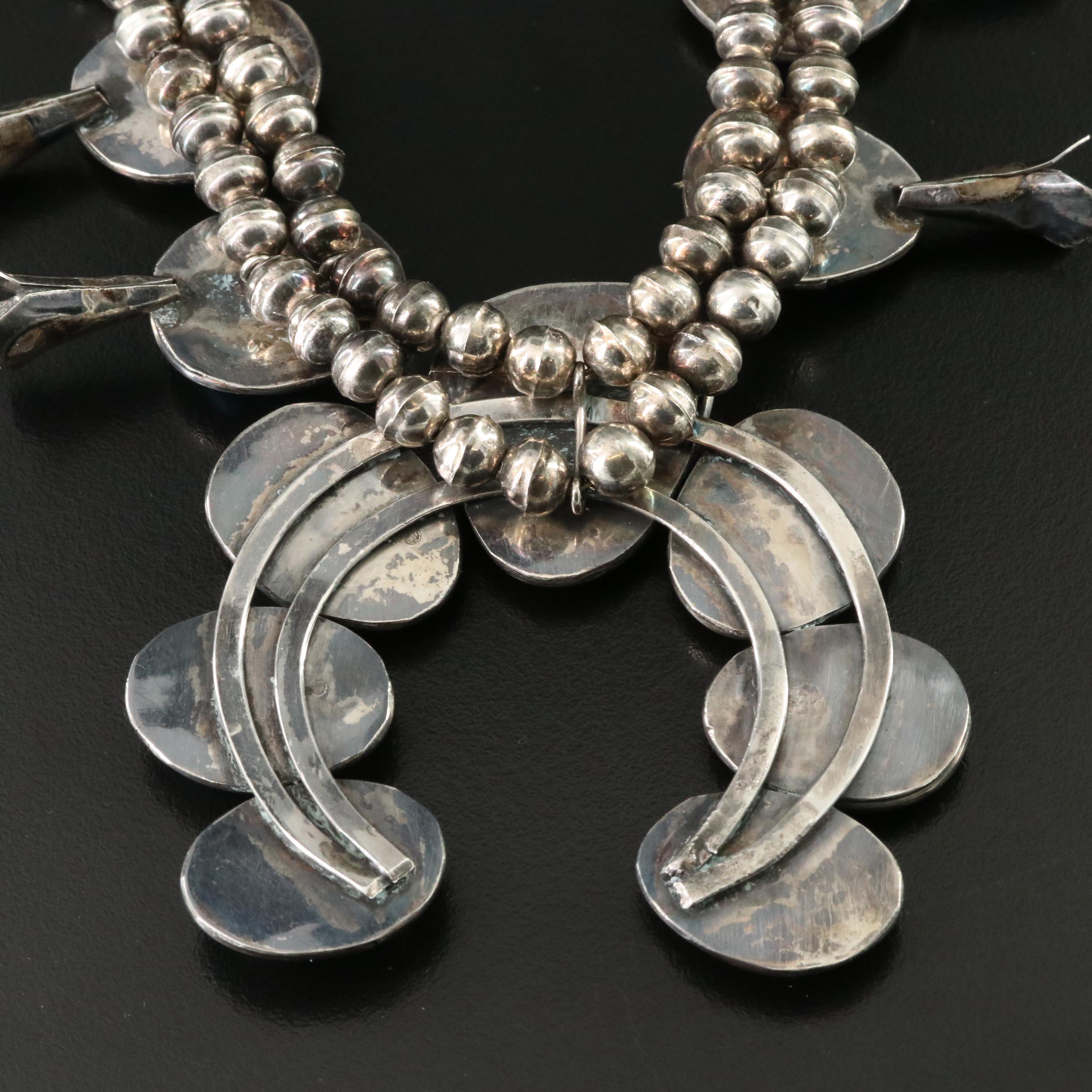 Southwestern Sterling Turquoise Squash Blossom Necklace