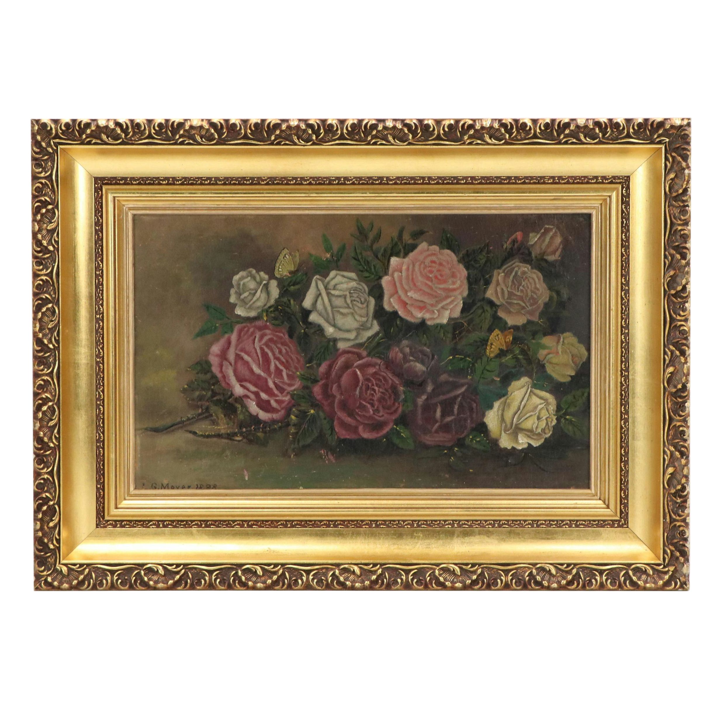 Victorian Oil Painting of Still Life with Roses, 1898