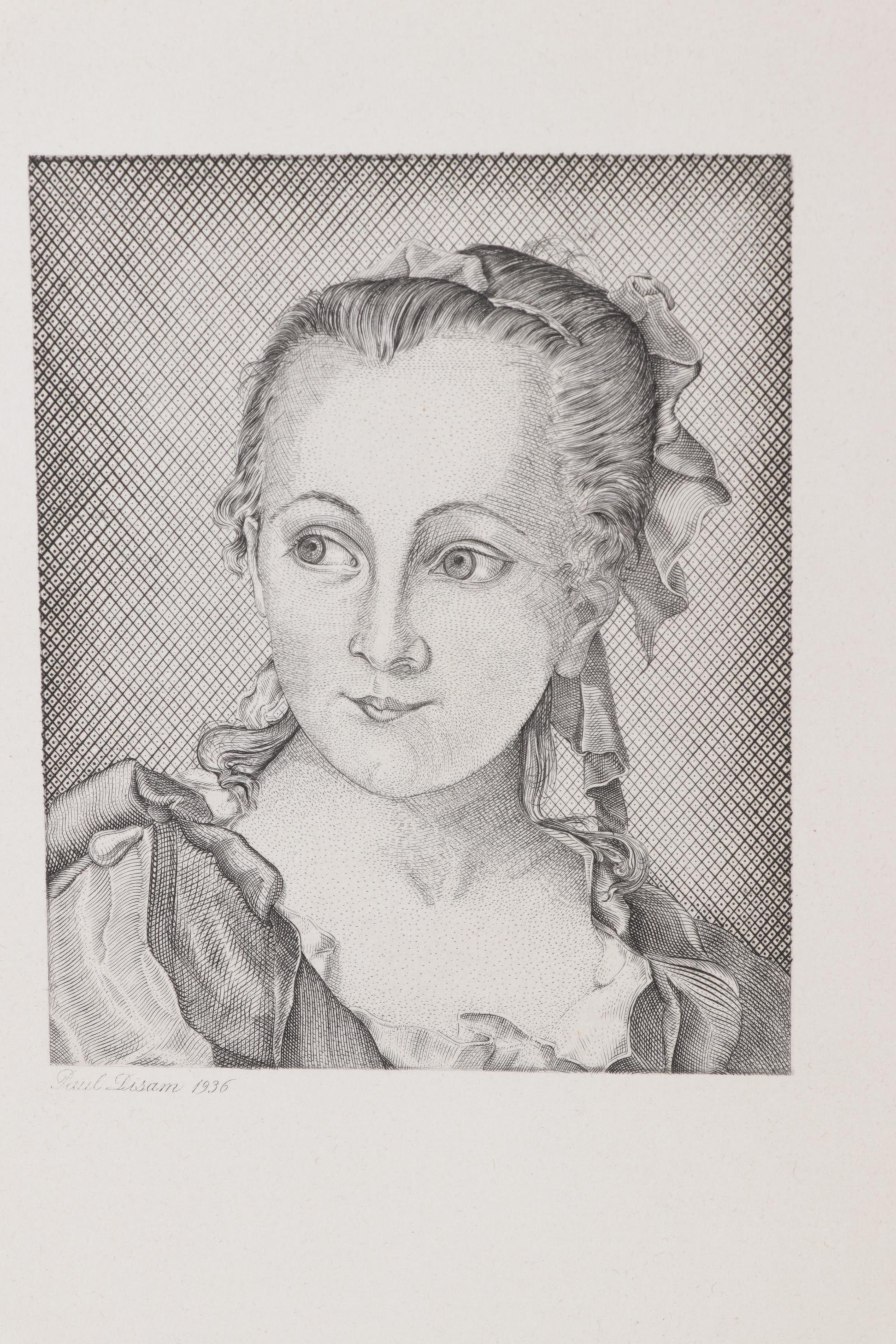 Paul J. Disam Etching Portrait of Young Woman